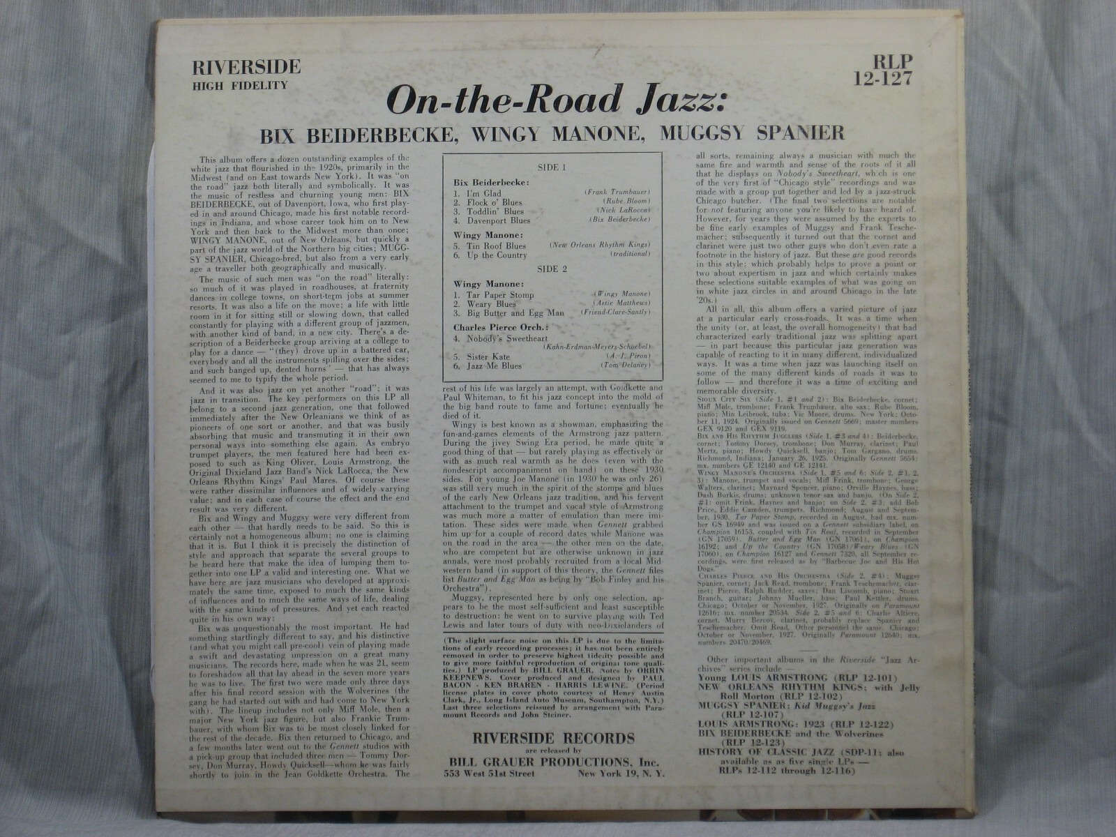 Beiderbecke, Manone – On-the-Road Jazz – Riverside Jazz Archives – RLP 12-127