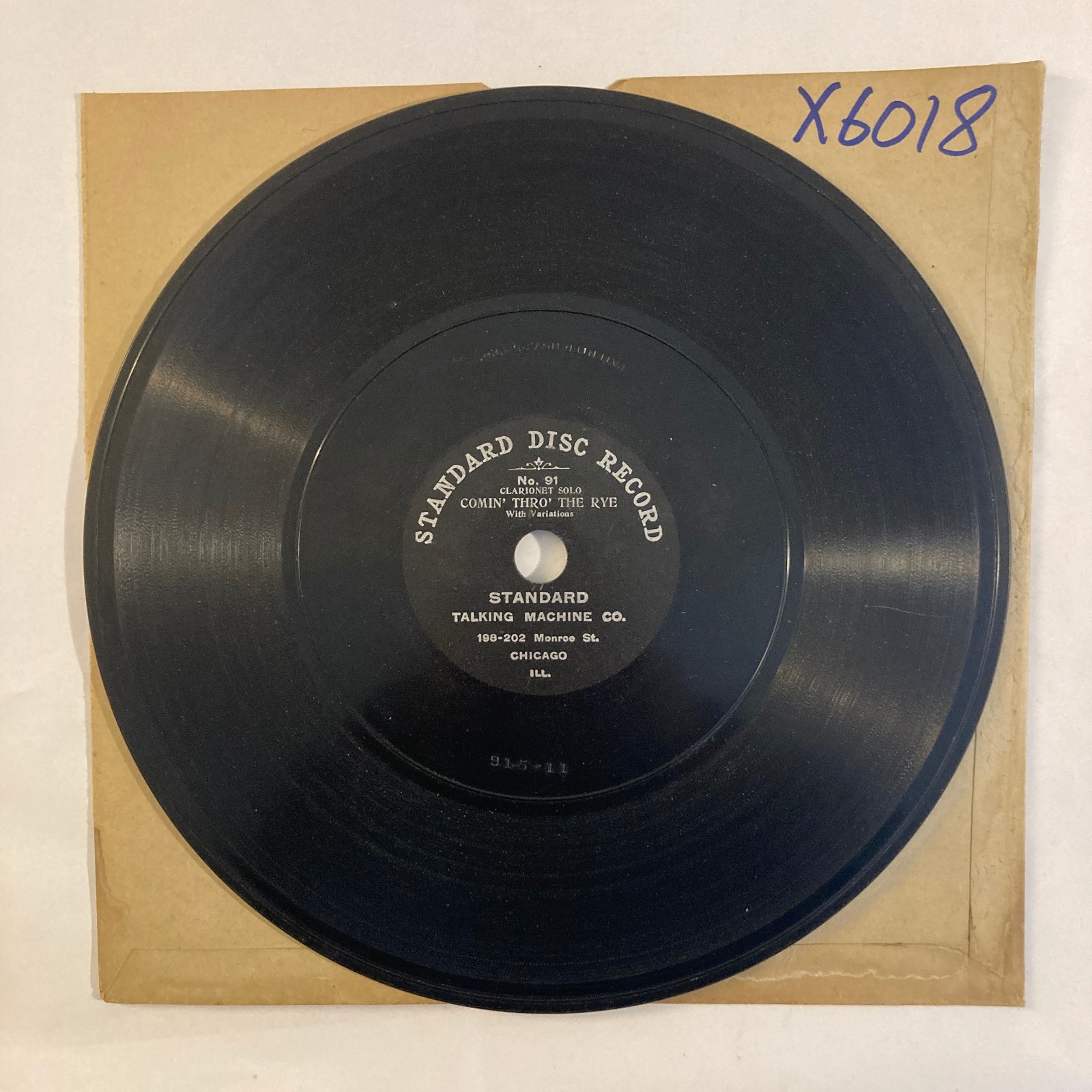 GERMAN? ~ EARLY CLARINET SOLO ~ STANDARD DISC ONE SIDED ~ HEAR ~ 78 RPM ~ X 6018
