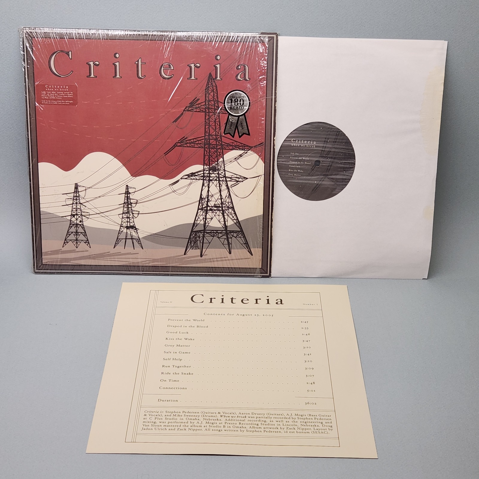 When We Break by Criteria (180 Gram LP, 2005, Saddle Creek LBJ-81) VG+/G