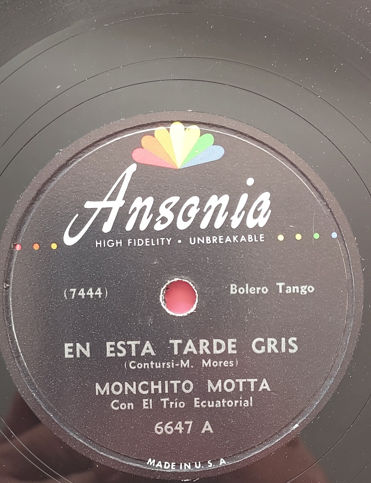 Monchito Motta En Esta Tarde Gris / La Bala Perdida ANSONIA 78 RPM EX #763