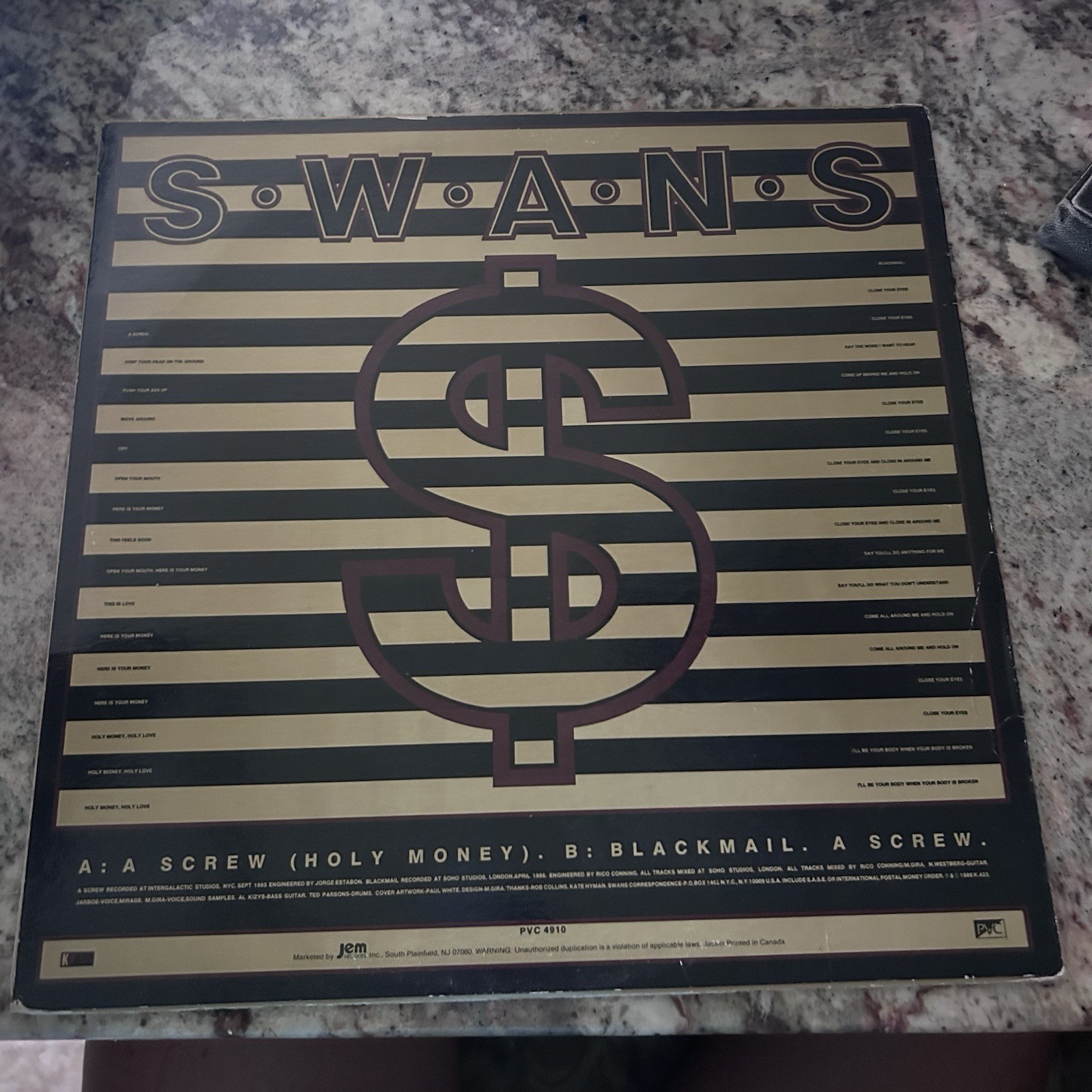 Swans Holy Money LP Vinyl 12″ 33RPM 1986 Some Bizarre PVC 4910 Rock Black