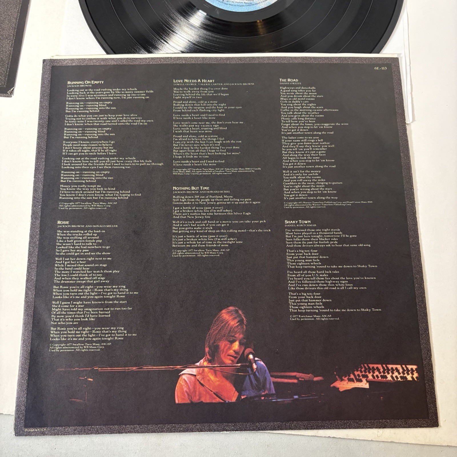 Jackson Browne Running on Empty LP Vinyl Record Asylum 6E-113 Booklet 1977 Album