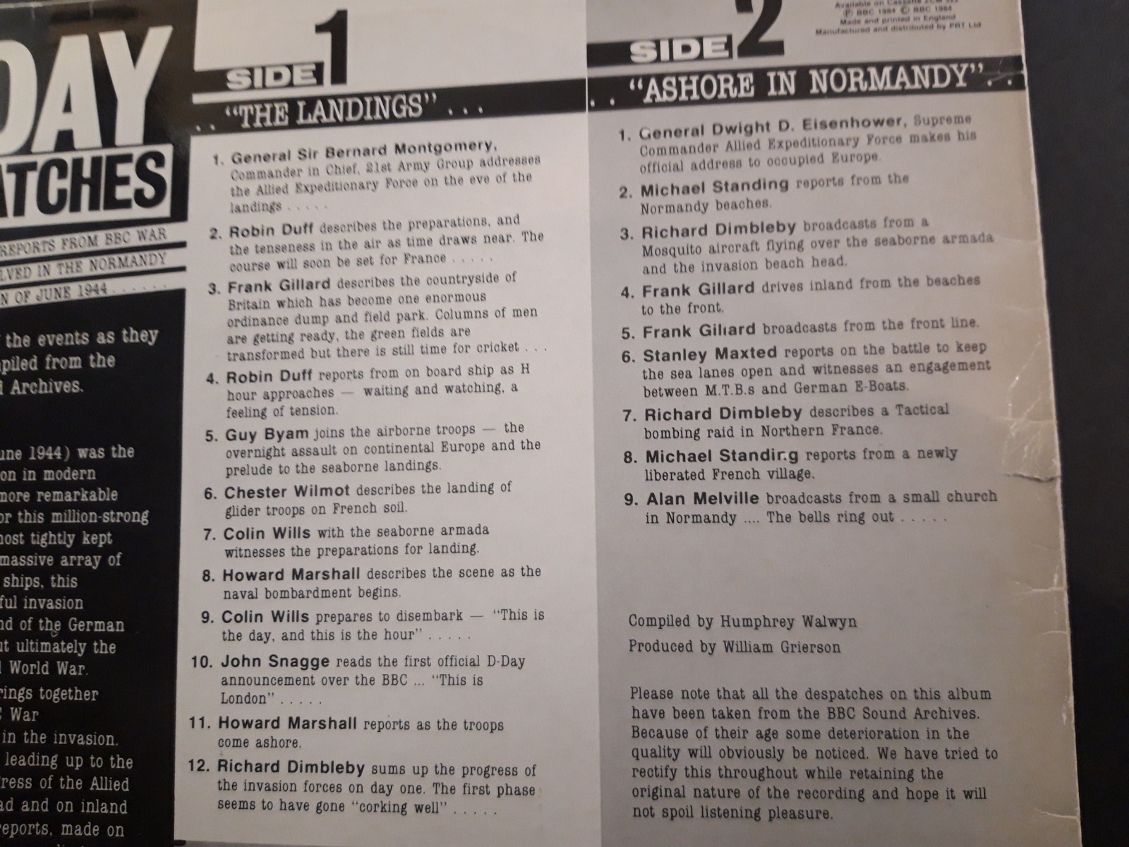 D-DAY DESPATCHES Various LP BBC Broadcasts Spoken Word