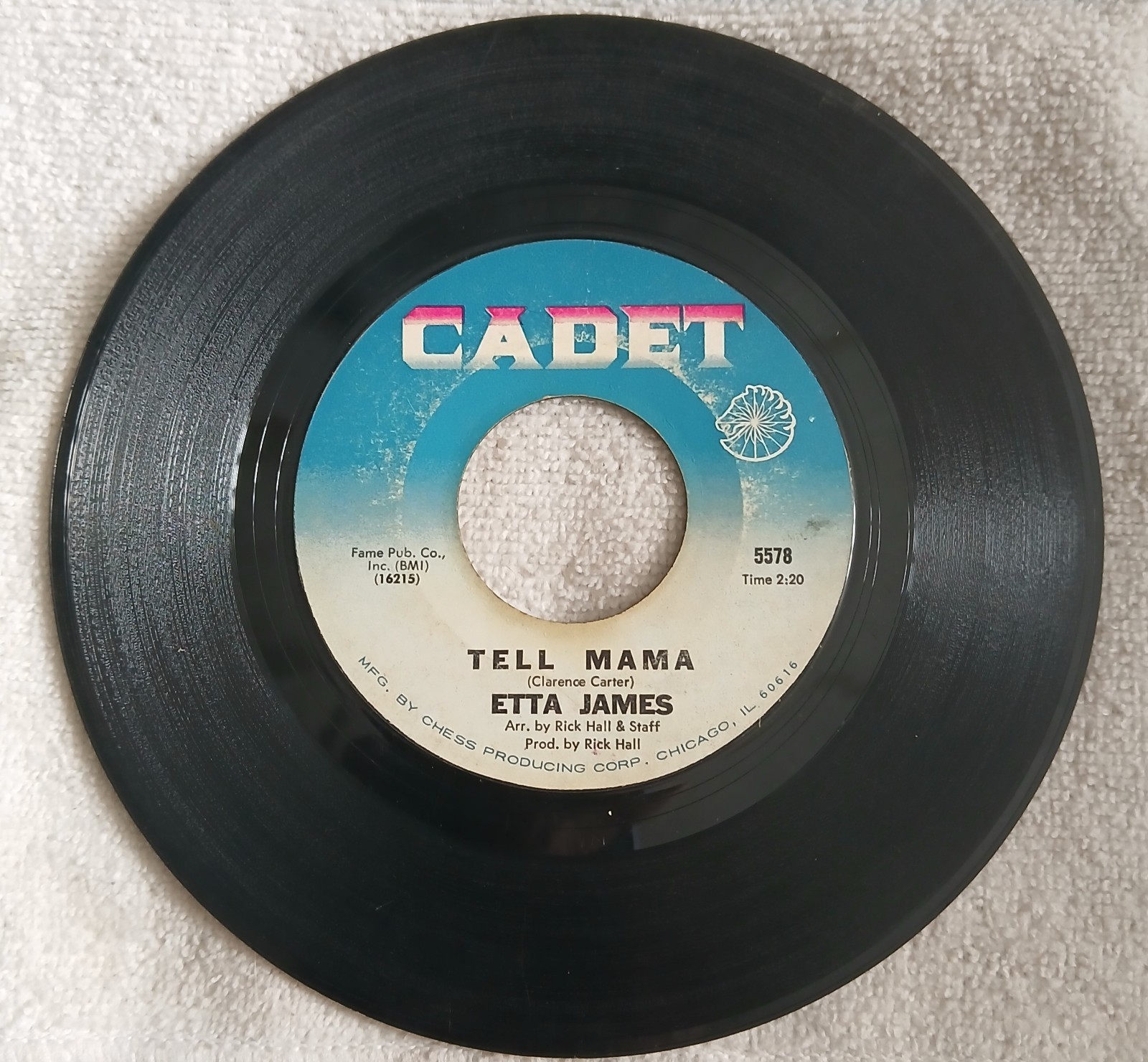 Rare: Etta James “I’d Rather Go Blind/Tell Mama” EXCELLENT An 8.7 Cadet 45 #5578