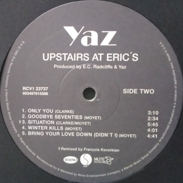 YAZ: Upstairs At Eric’s (Clear Crystal LP)- Rhino Records, Mute, Sire