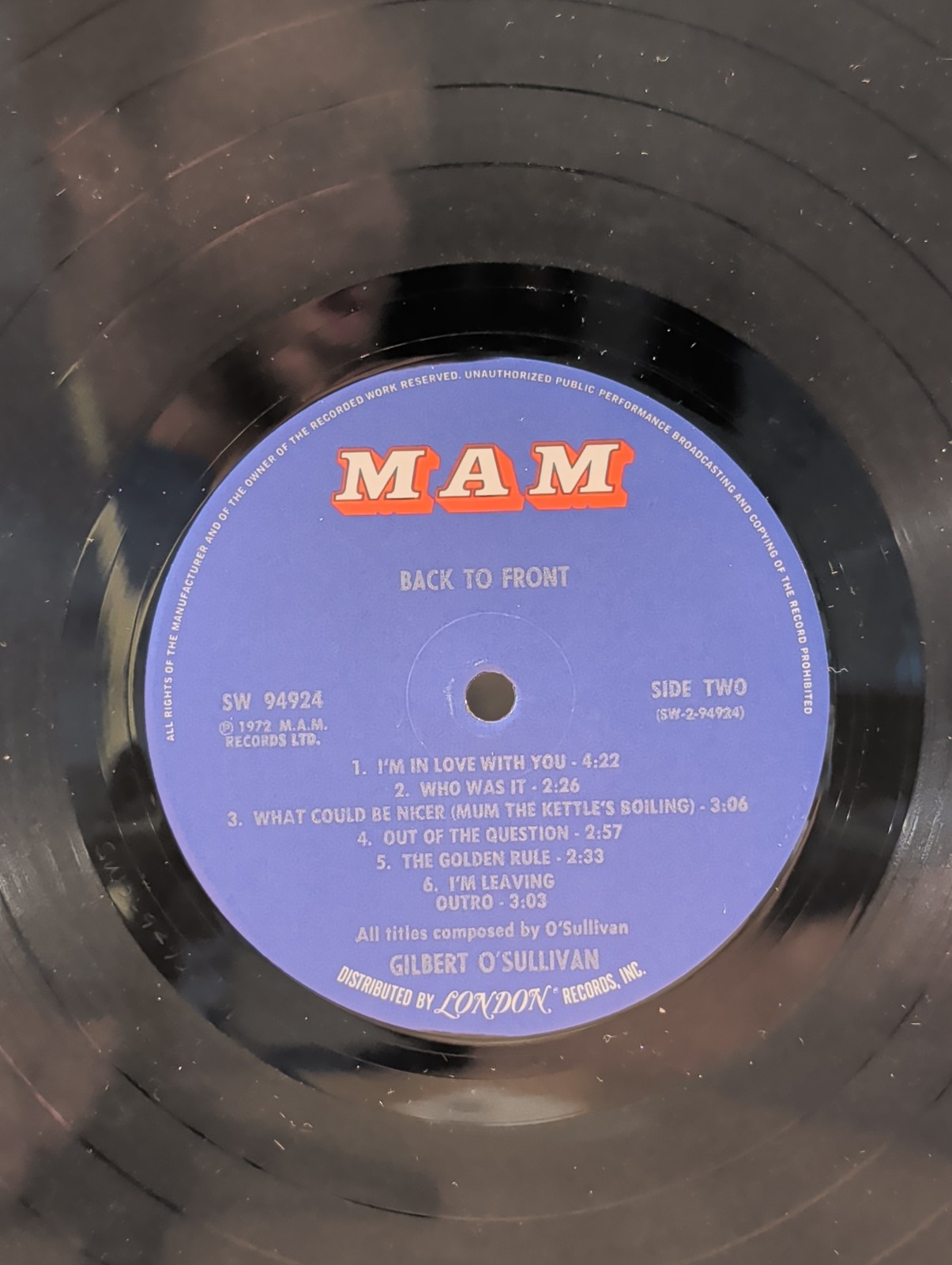 Gilbert O’Sullivan | Back To Front | Vinyl LP 1972 MAM MAM-5 | VG+/VG+