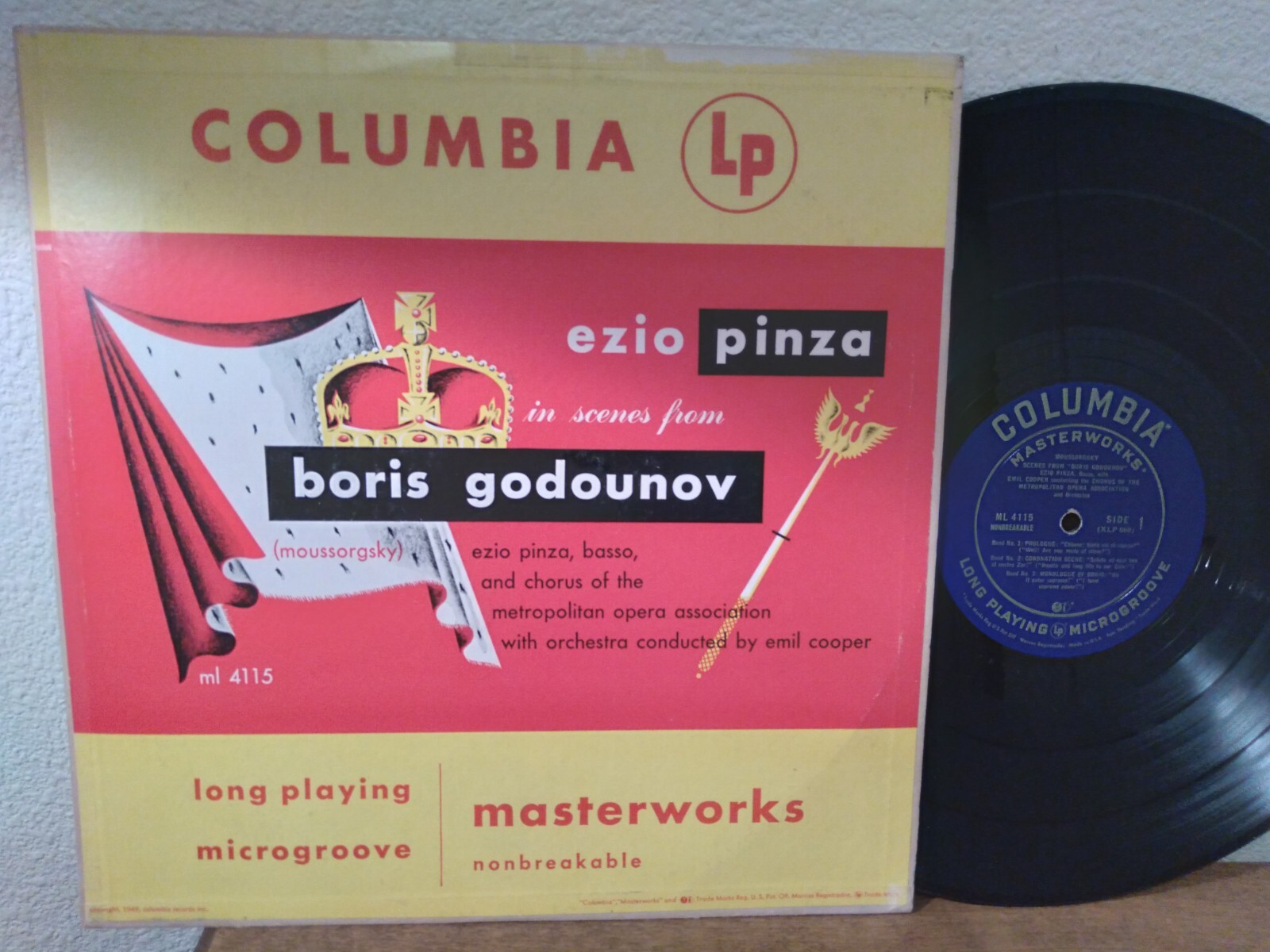 Ezio Pinza: Moussorgsky Scenes from Boris Godounov LP EX, 1949 Columbia ML 4115