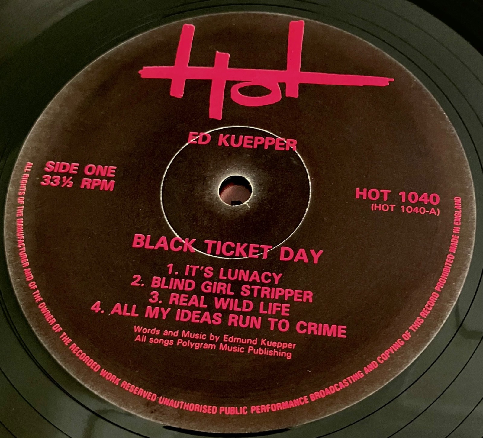 Ed Kuepper ‎Vinyl Record Black Ticket Day LP UK Press 1992