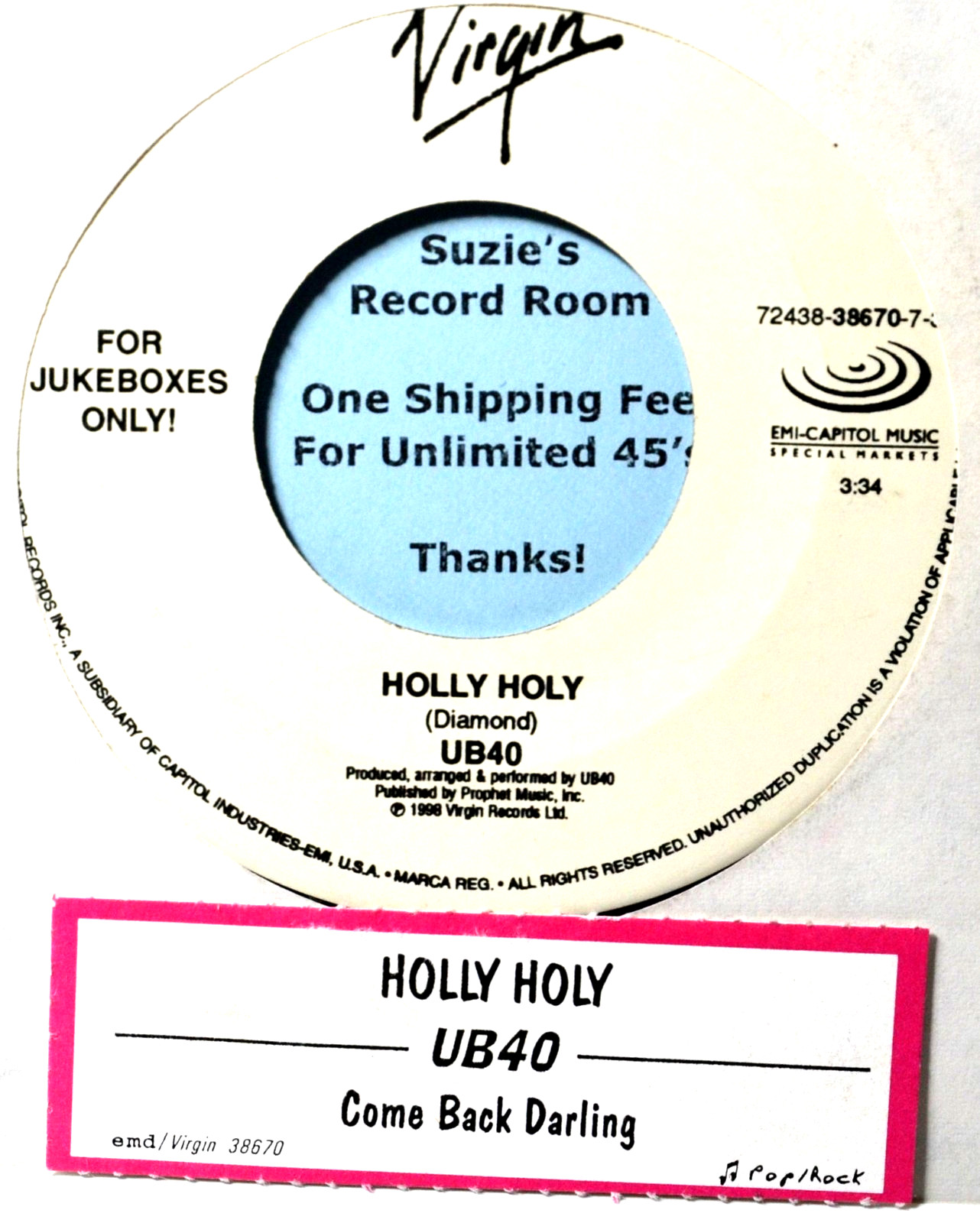 UB40 Holly Holy -Reggae Pop R&B Jukebox Strip & EX-/VG 45 7″ Vinyl -COUPONS!