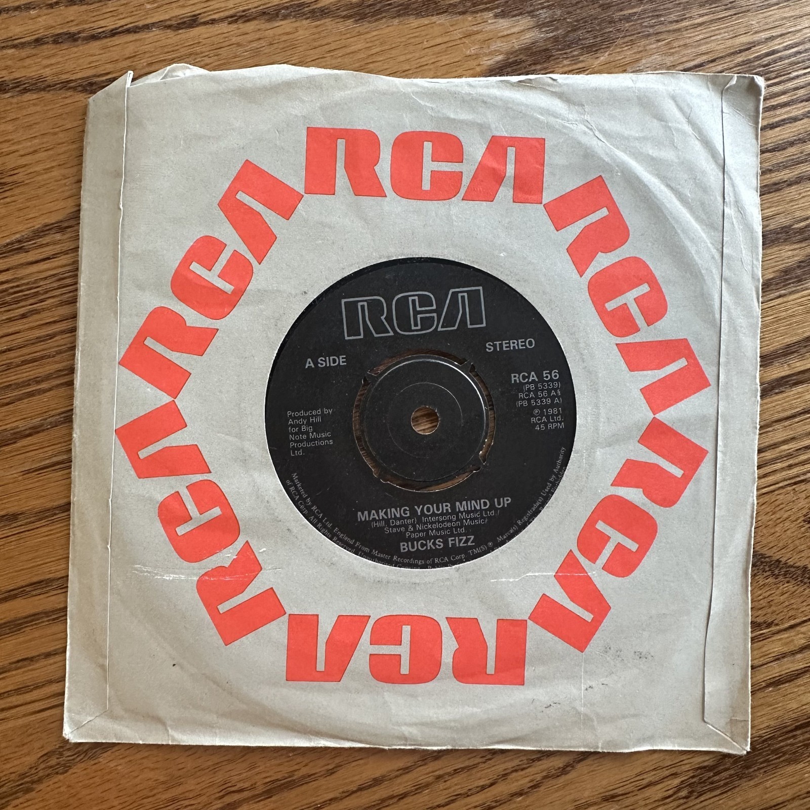 Bucks Fizz – Making Your Mind Up – Vinyl 7″ Single UK Import – VG+