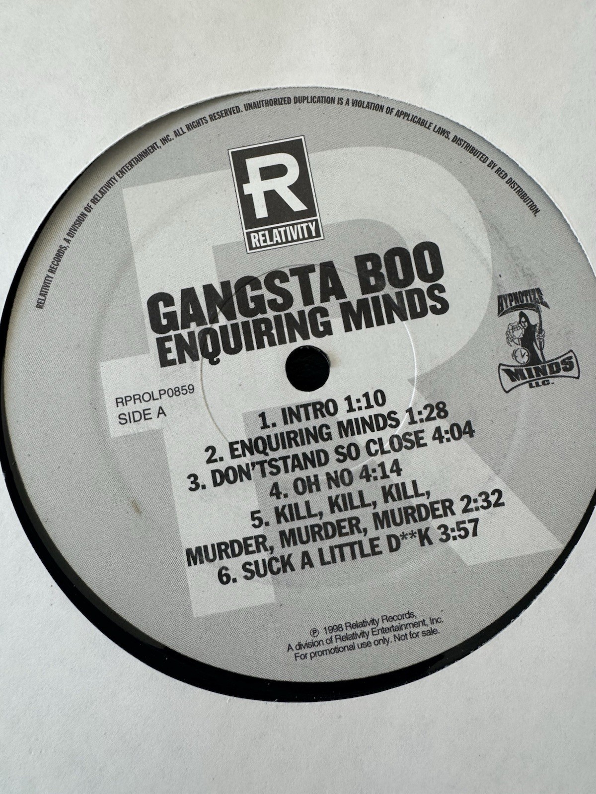 GANGSTA BOO ENQUIRING MINDS 1998 Promo Rare RPROLP0859 Relativity Hypnotize Mind