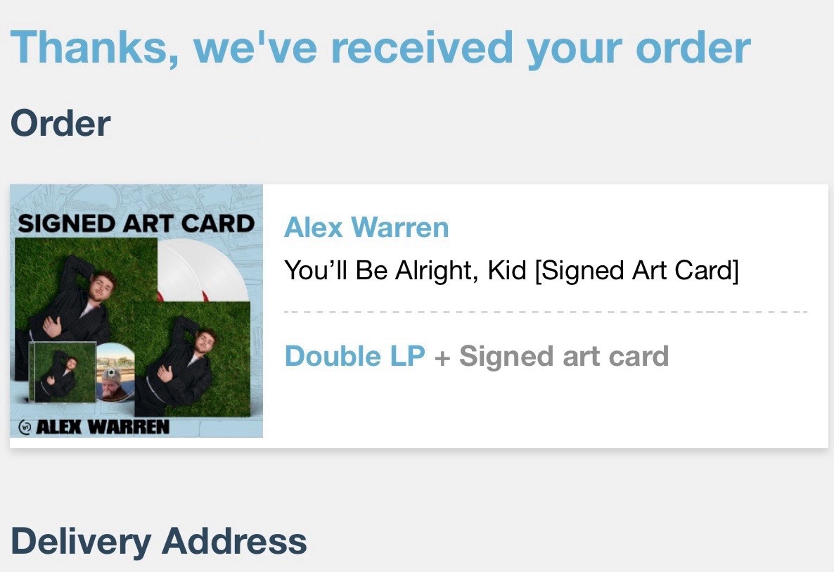 Alex Warren SIGNED You’ll Be Alright, Kid 2LP Vinyl 12×12” Art Card Sealed New