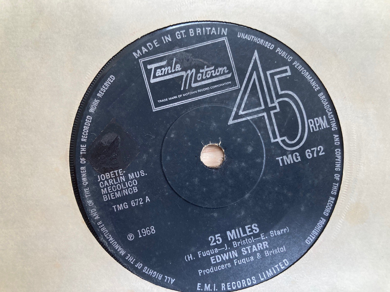 Edwin Starr – 25 Miles / Mighty Good Lovin’ – UK 7″ vinyl single TMG 672 EX