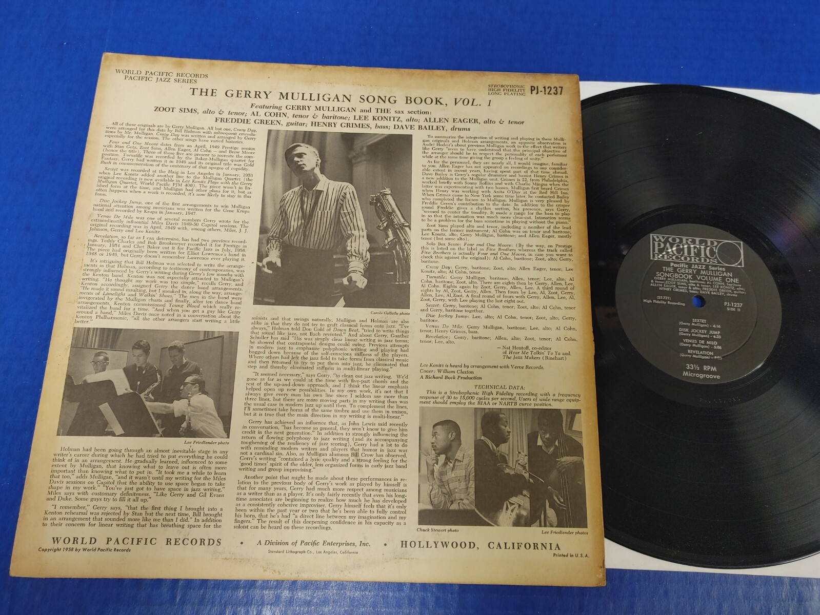 Gerry Mulligan Songbook Vol.1 -1958 Jazz LP World Pacific Zoot Sims Al Cohn READ