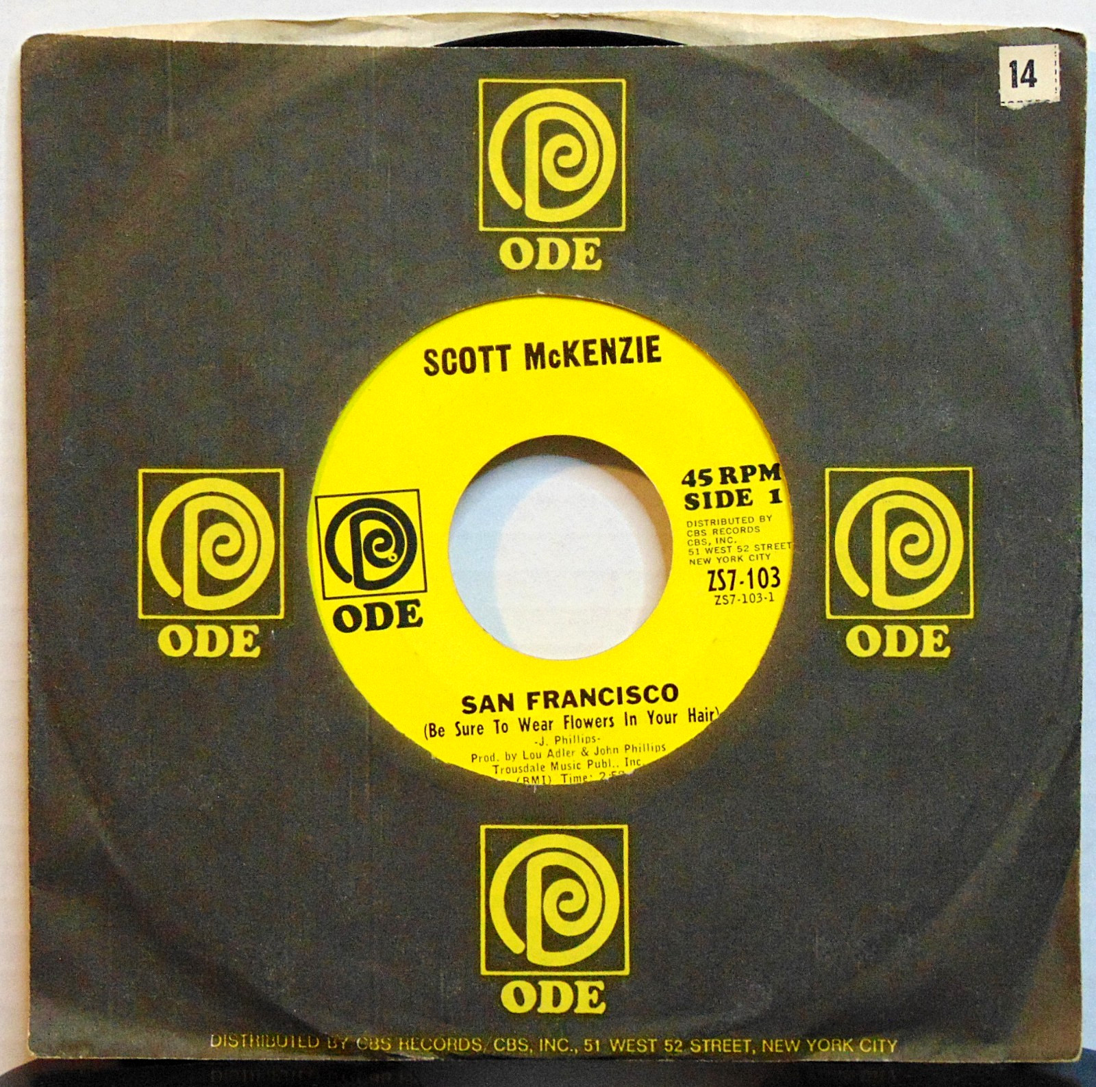 Scott McKenzie – San Francisco – 1967 Ode ZS7-103 7″ 45RPM Single Record