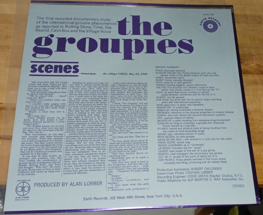 THE GROUPIES (1969) NON-MUSIC/INTERVIEW DIALOGUE. ELPS 1000. EX/EX !!!!