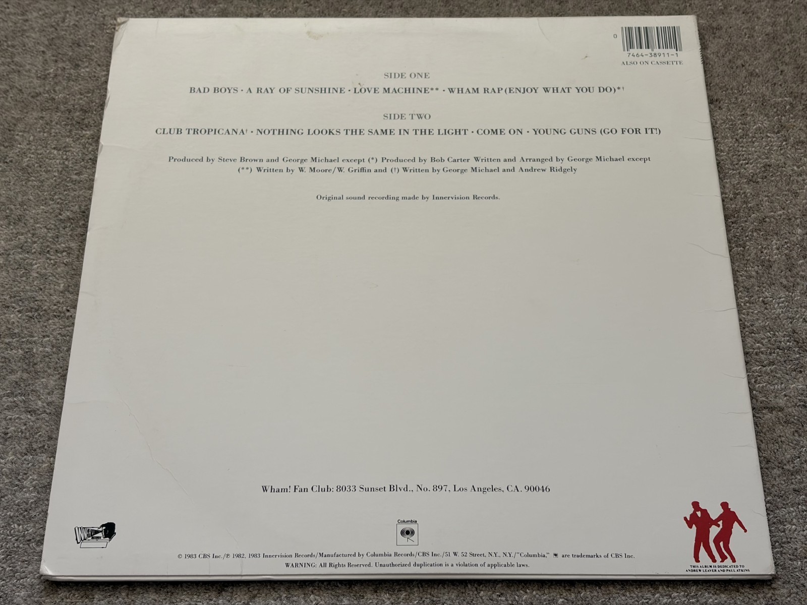 Wham! U.K. Fantastic Vinyl LP 1983 Columbia BFC 38911 US Pressing Pop Album