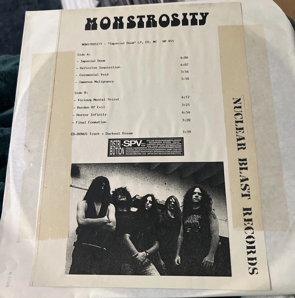 Monstrosity – Imperial Doom Promo Vinyl 1st Pressing Rare