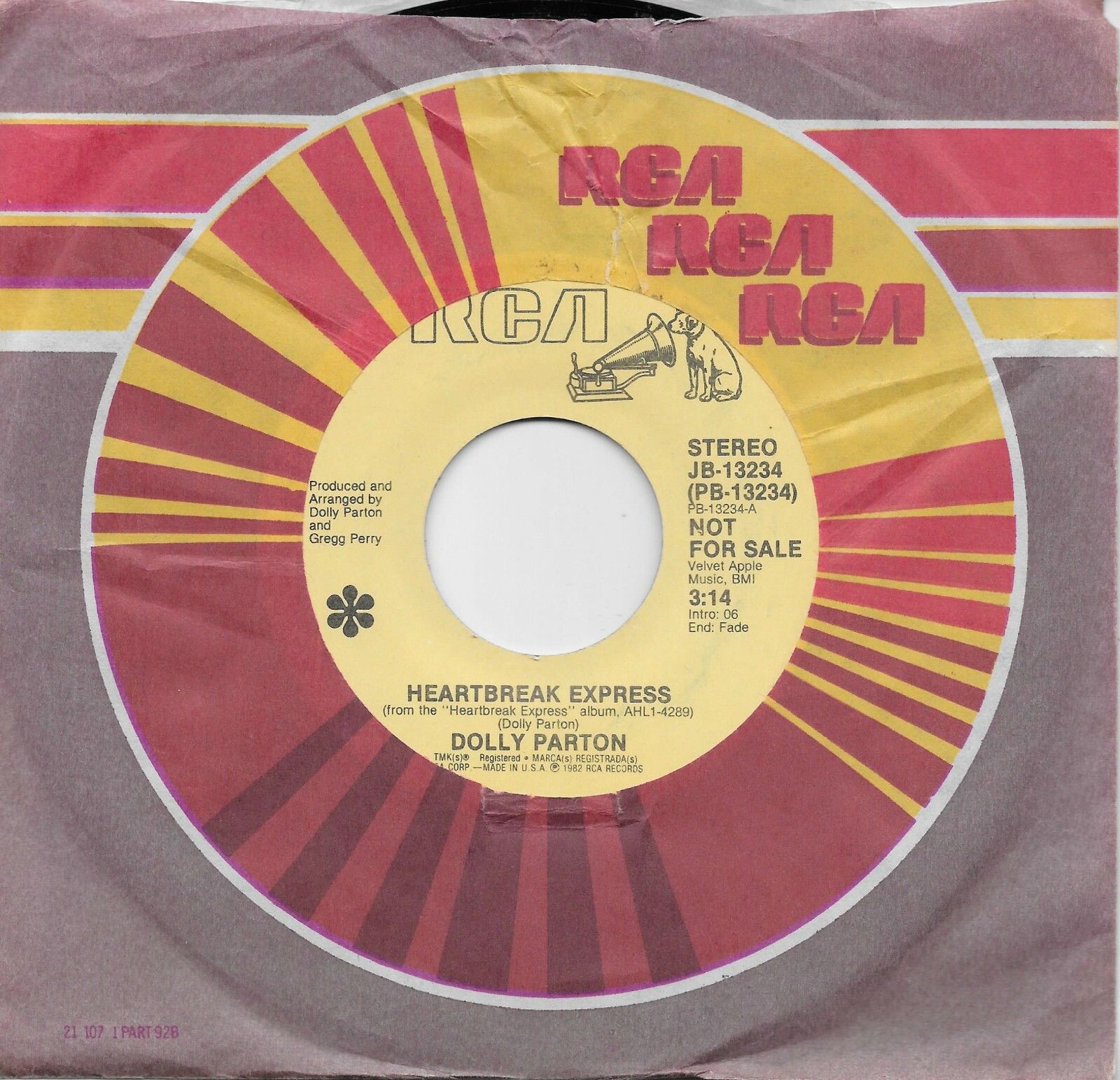 DOLLY PARTON Heartbreak Express / Act Like A Fool rare promo 45 from 1982
