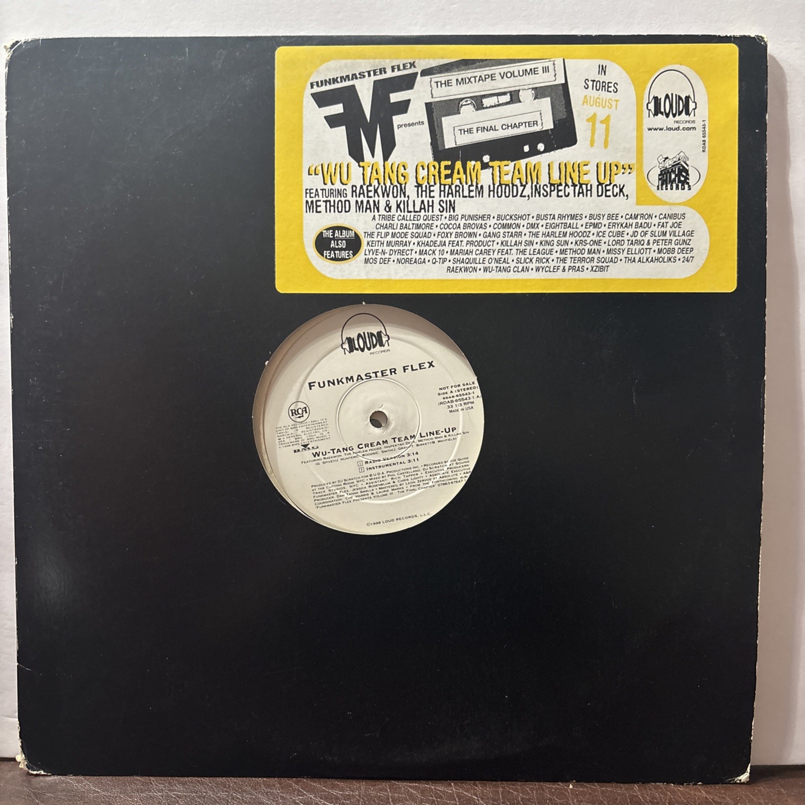 Funkmaster Flex Wu-Tang Cream Team Line-Up Vinyl Single Loud 1998 Hip-Hop 12”X 2
