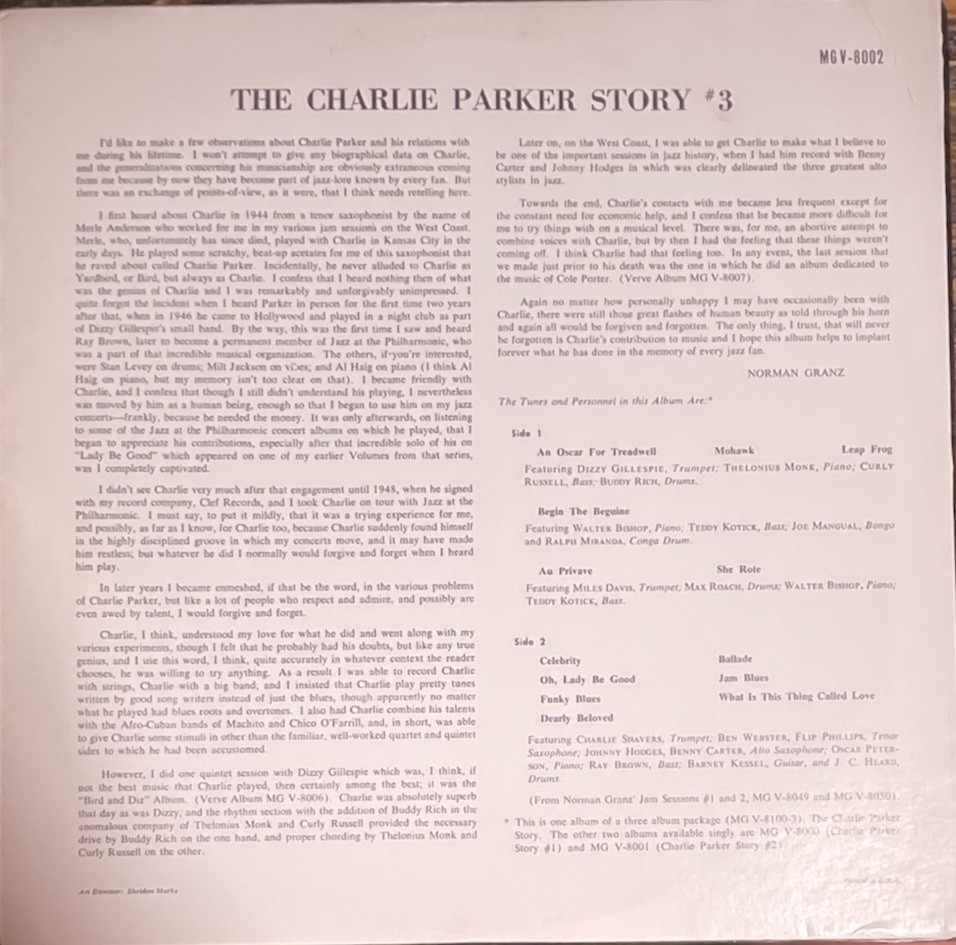 Parker, Charlie The Charlie Parker Story #3 Verve MGV(V) 8002
