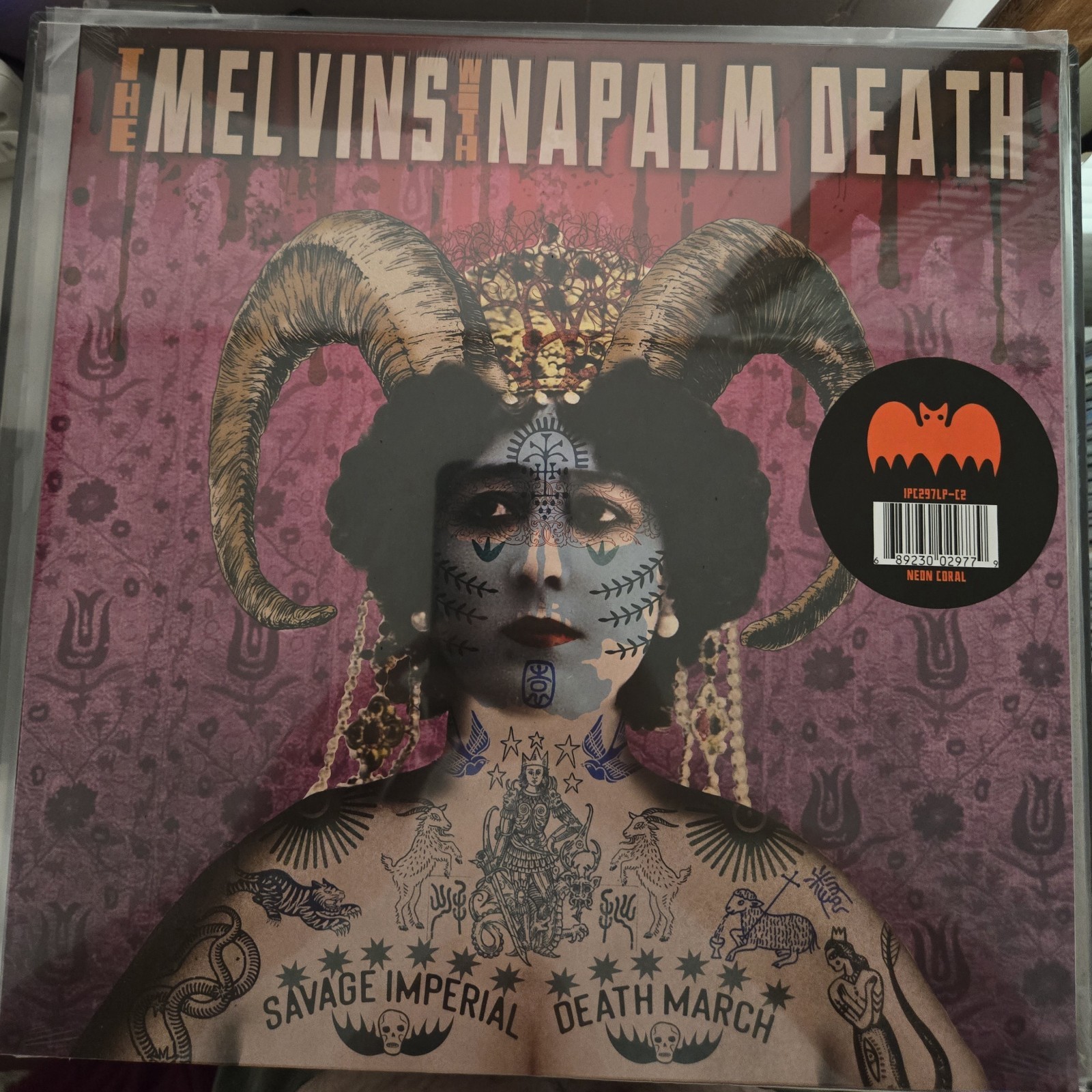 Melvins & Napalm Death Savage Imperial Death March Neon Coral Vinyl LP Sealed