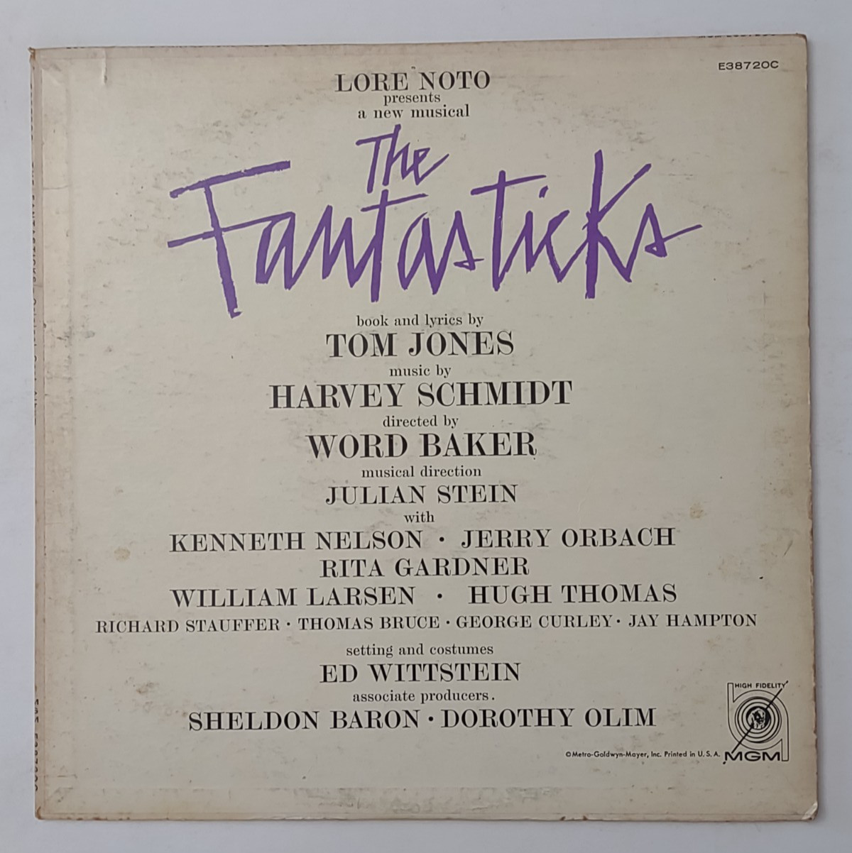 Lore Noto Presents The Fantasticks vinyl record Tom Jones MGM Tested E38720C