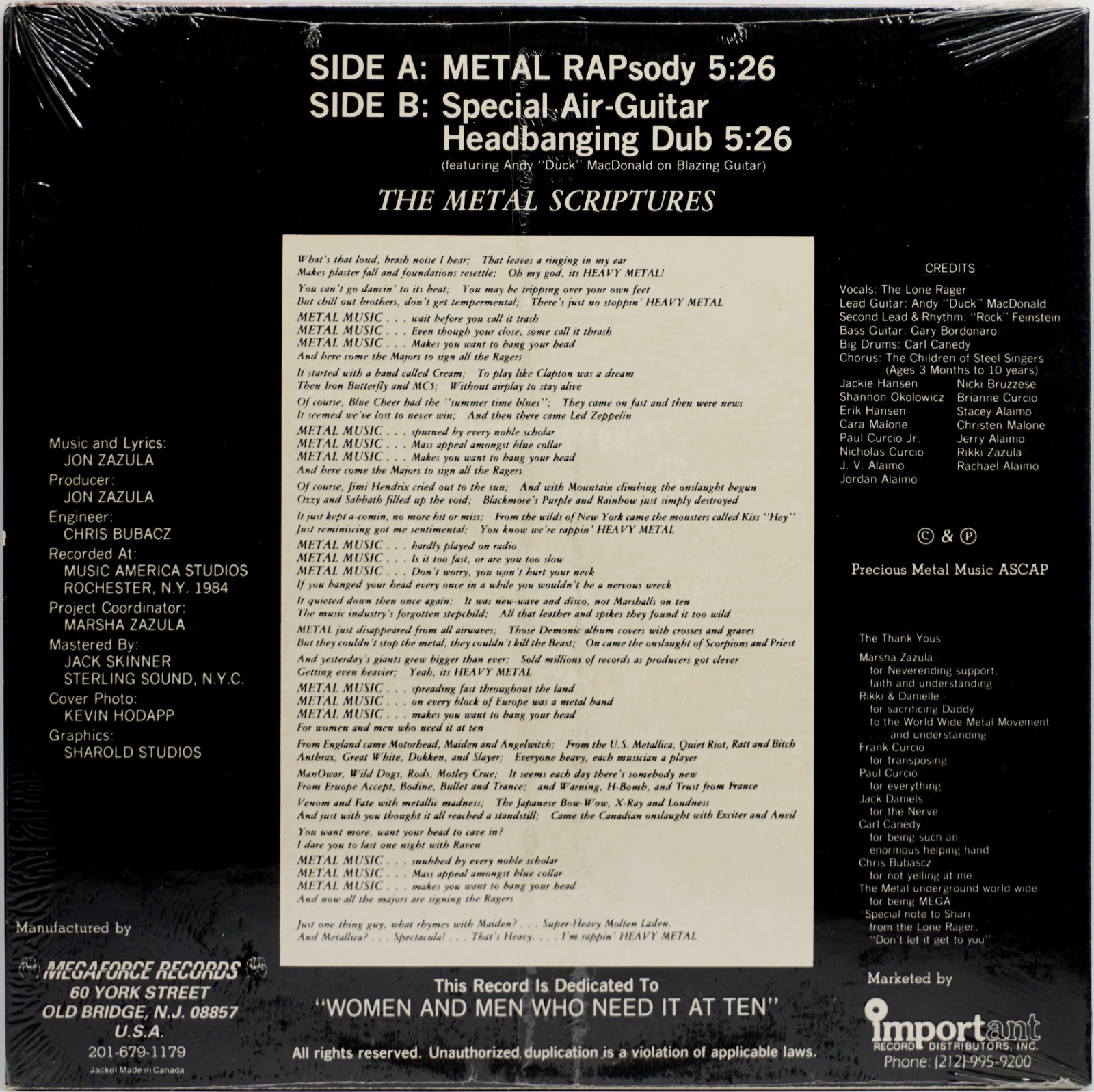 The Lone Rager ♫ Metal Rap ♫ Rare 1984 Megaforce Records Single Shrink NM Vinyl