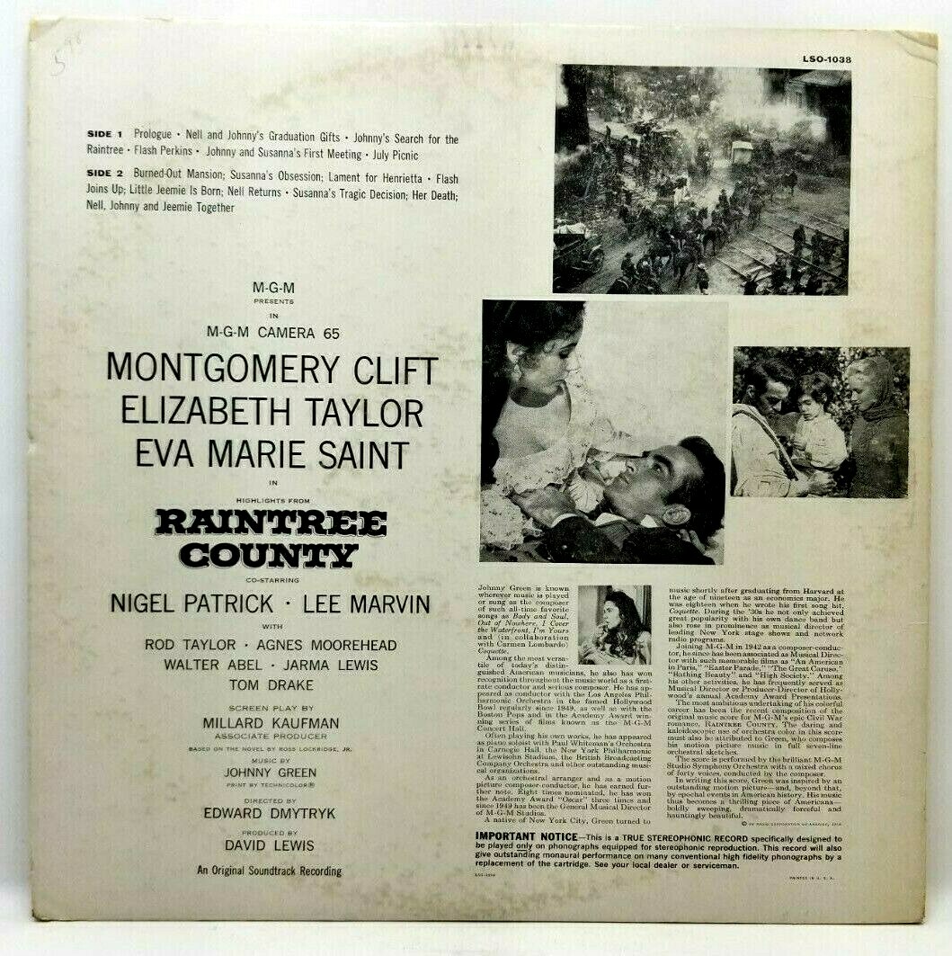 Raintree County Movie Soundtrack Johnny Green 1958 LP Vinyl Record (P5)