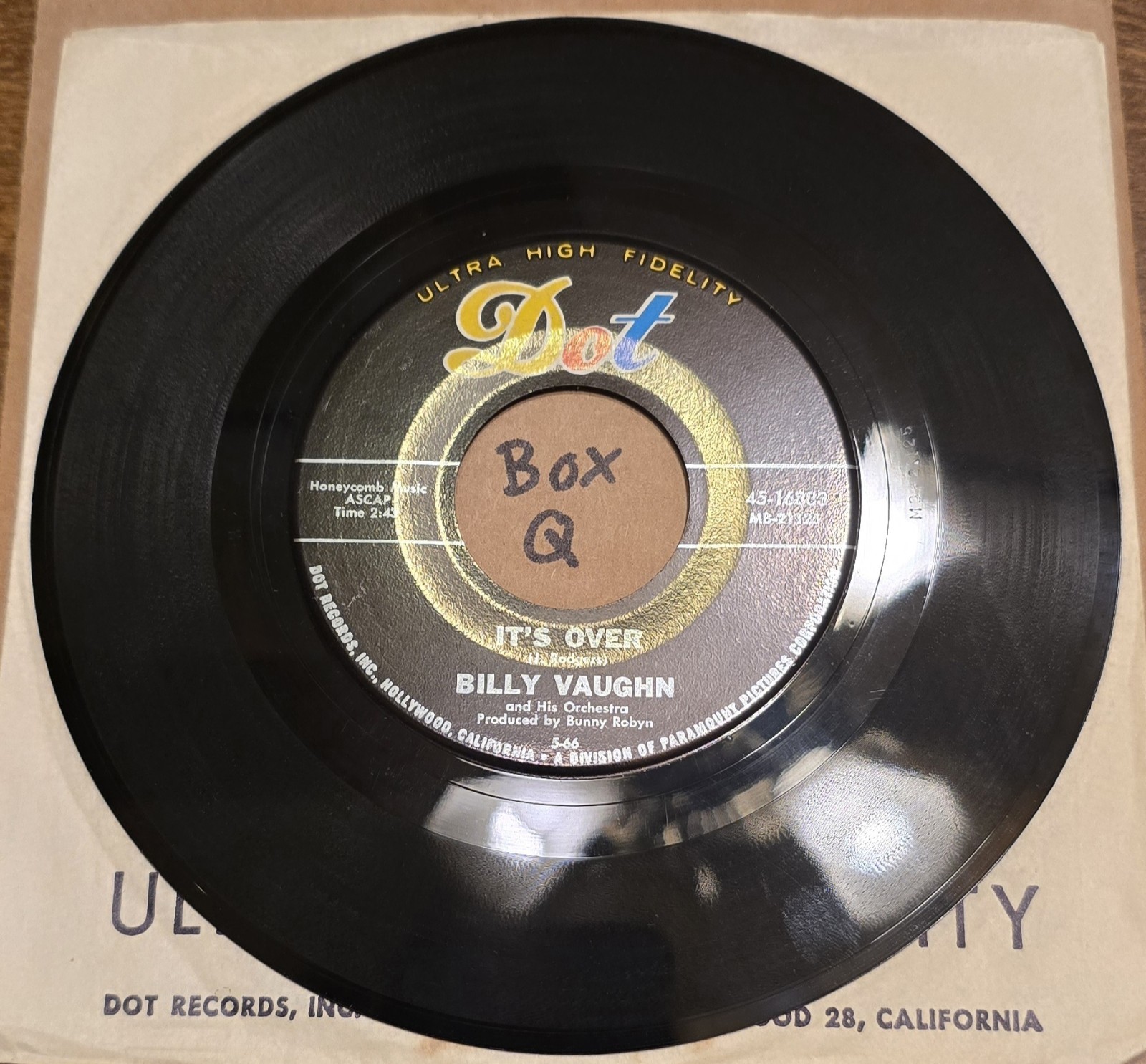 Billy Vaughn & His Orchestra: Its Over/Make Up Your Mind – VG+ | 1966 Jazz 45