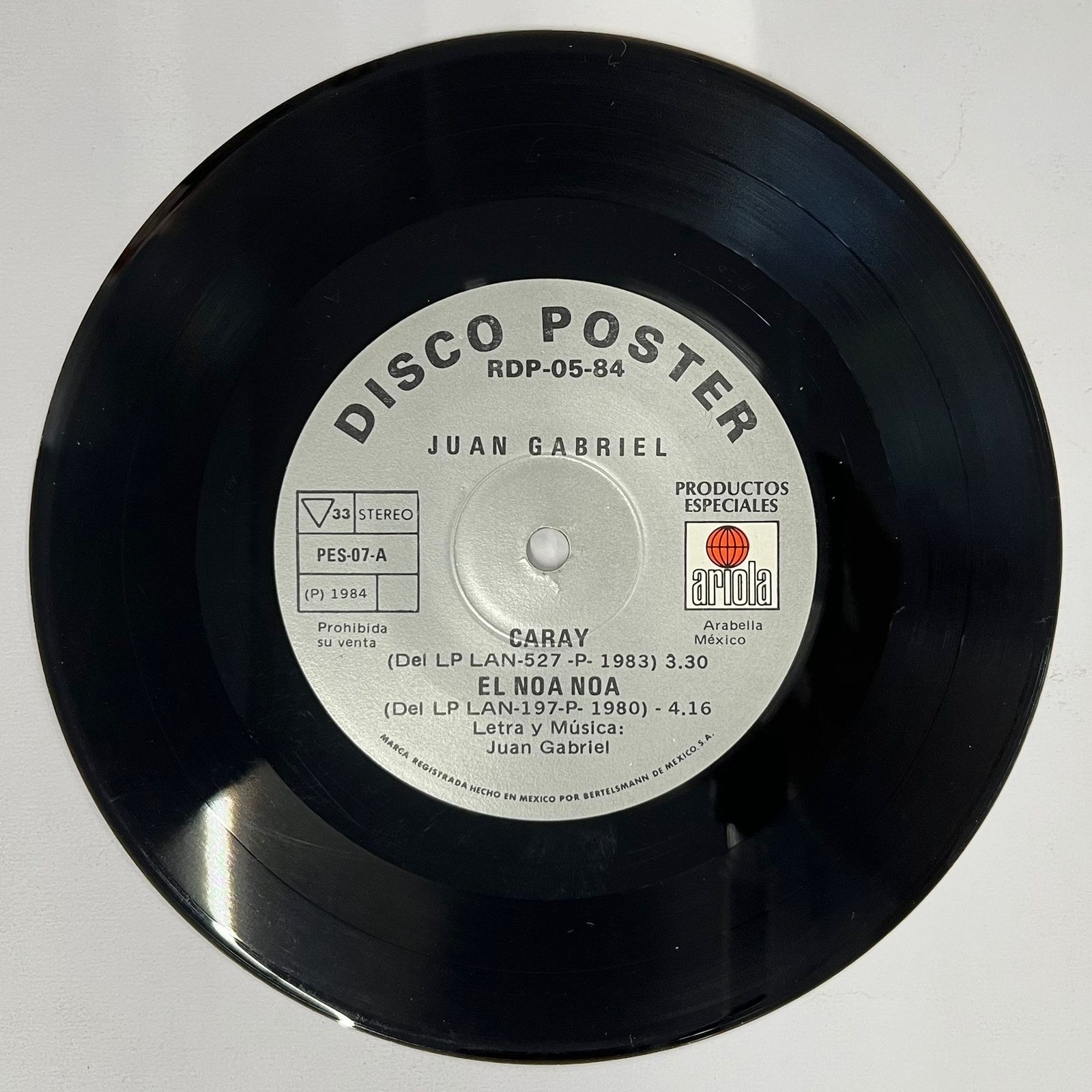 JUAN GABRIEL-DISCO POSTER 4 SUPER EXITOS-1984 PROMO MEXICAN 7″ EP PS, SEAM SPLIT