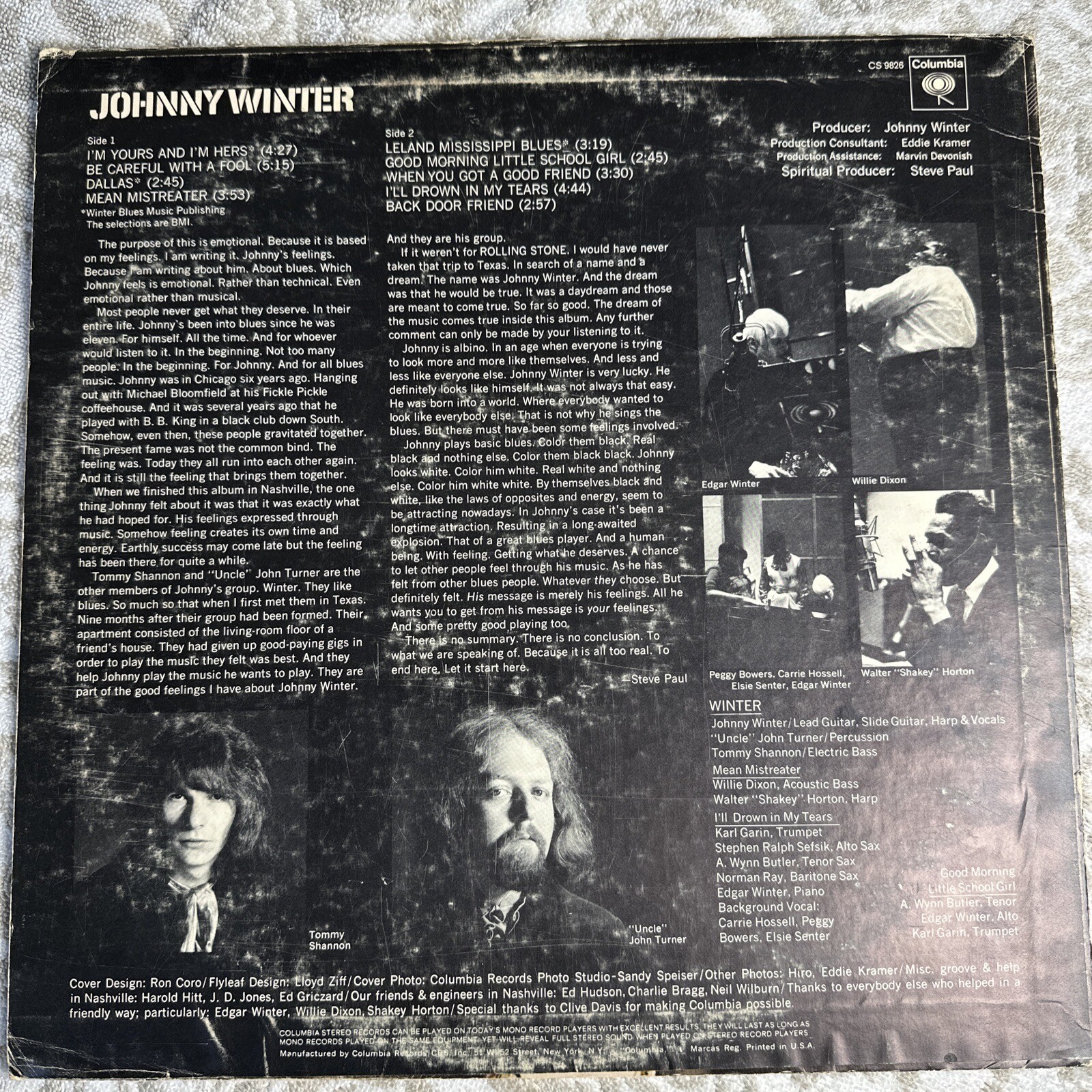 Johnny Winter Self Titled Columbia 2 Eye’s CS 9826 Stereo 360 Sound VG ++ 1969