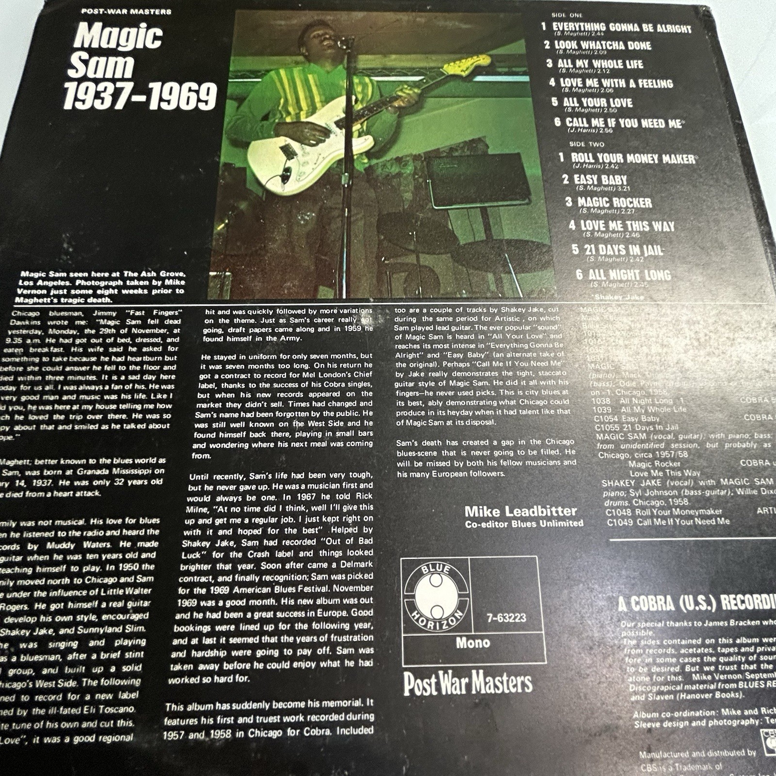 MAGIC SAM 1937-1969 ~ Post War Masters Blue Horizon 1970 ~ RARE LP ~ NEAR CHERRY