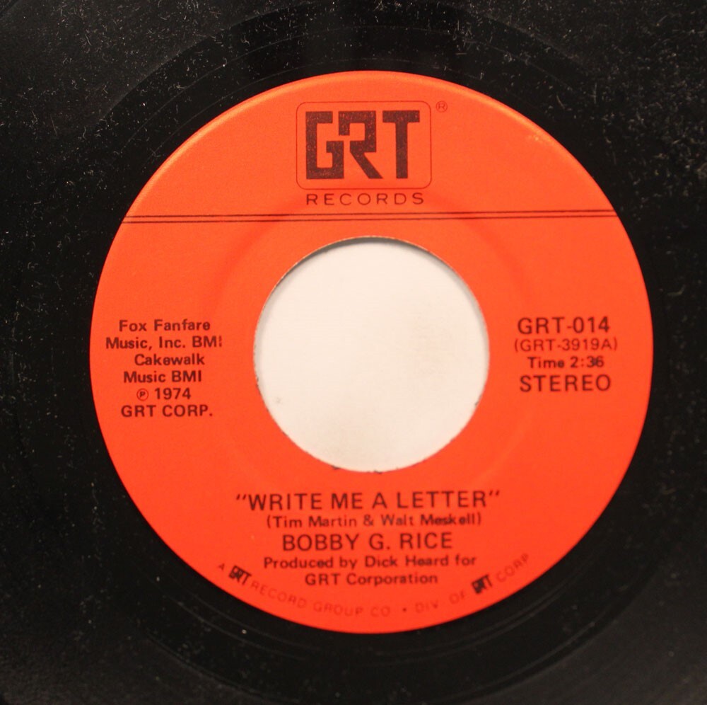 Country Nm! 45 Bobby G. Rice – Write Me A Letter / Sweet Satisfying Feeling On G