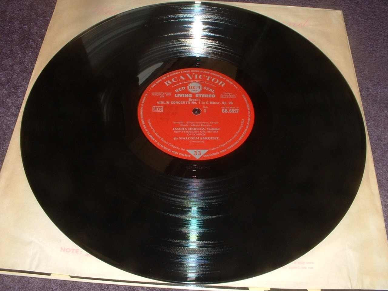 Heifetz Bruch Mozart Violin Concertos RCA Living Stereo UK LP SB6527 EX/VG+
