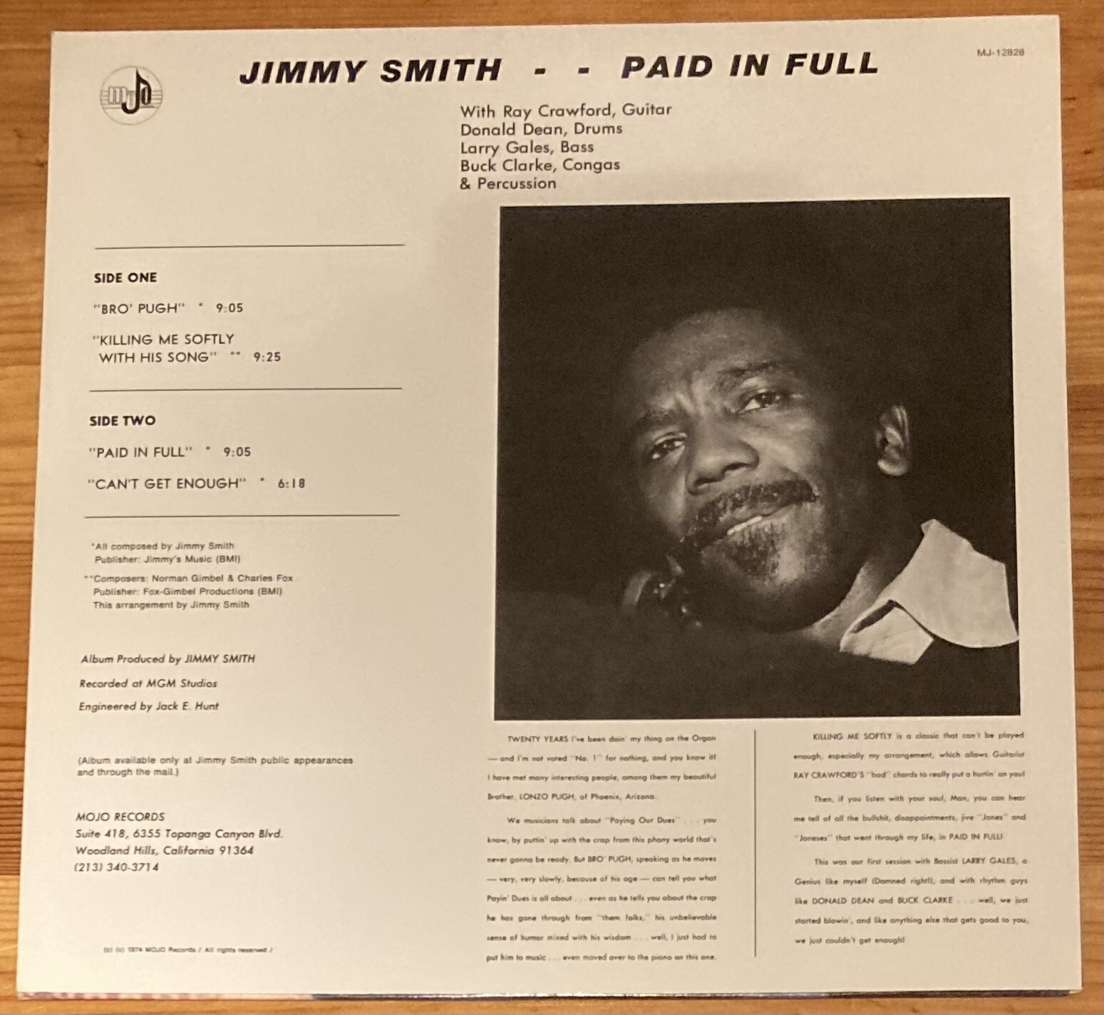 Paid in Full Jimmy Smith Vinyl LP Record 2010 Reissue