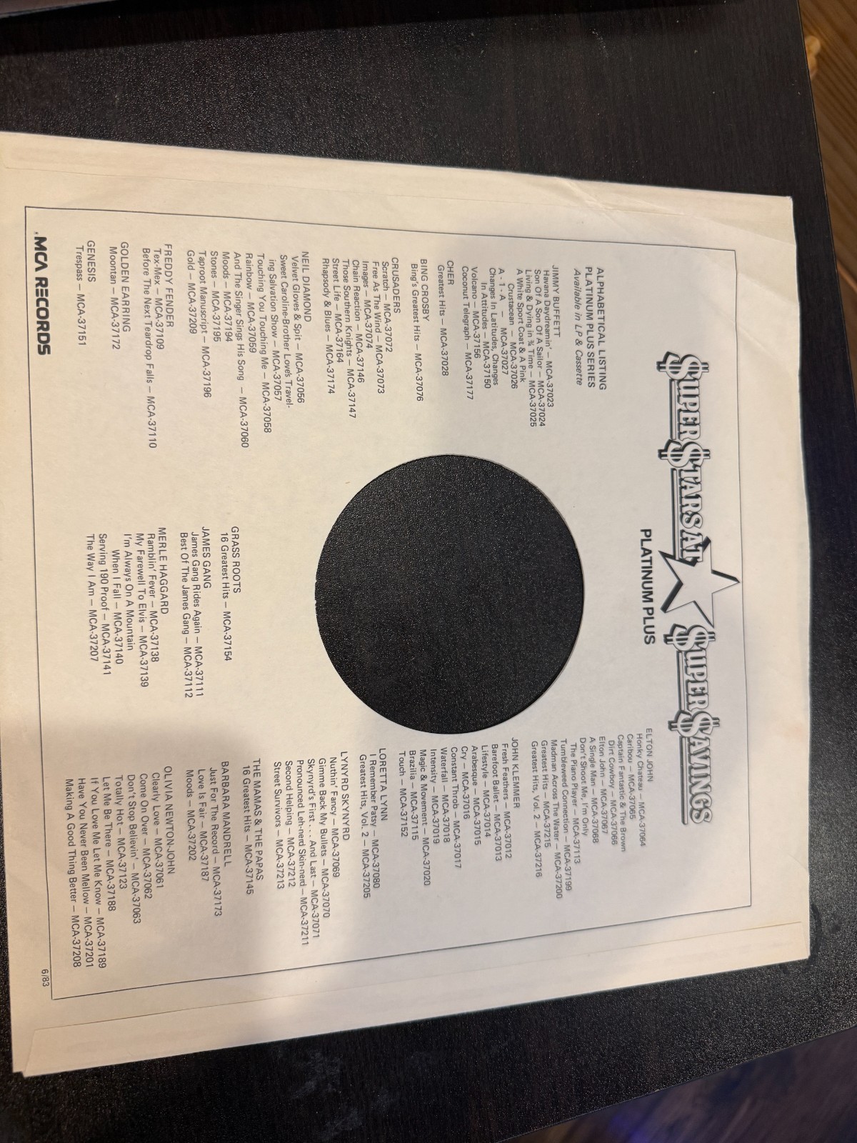 12″ MCA Platinum Plus Records Company Inner Sleeve for LPs VG+ SLEEVE ONLY