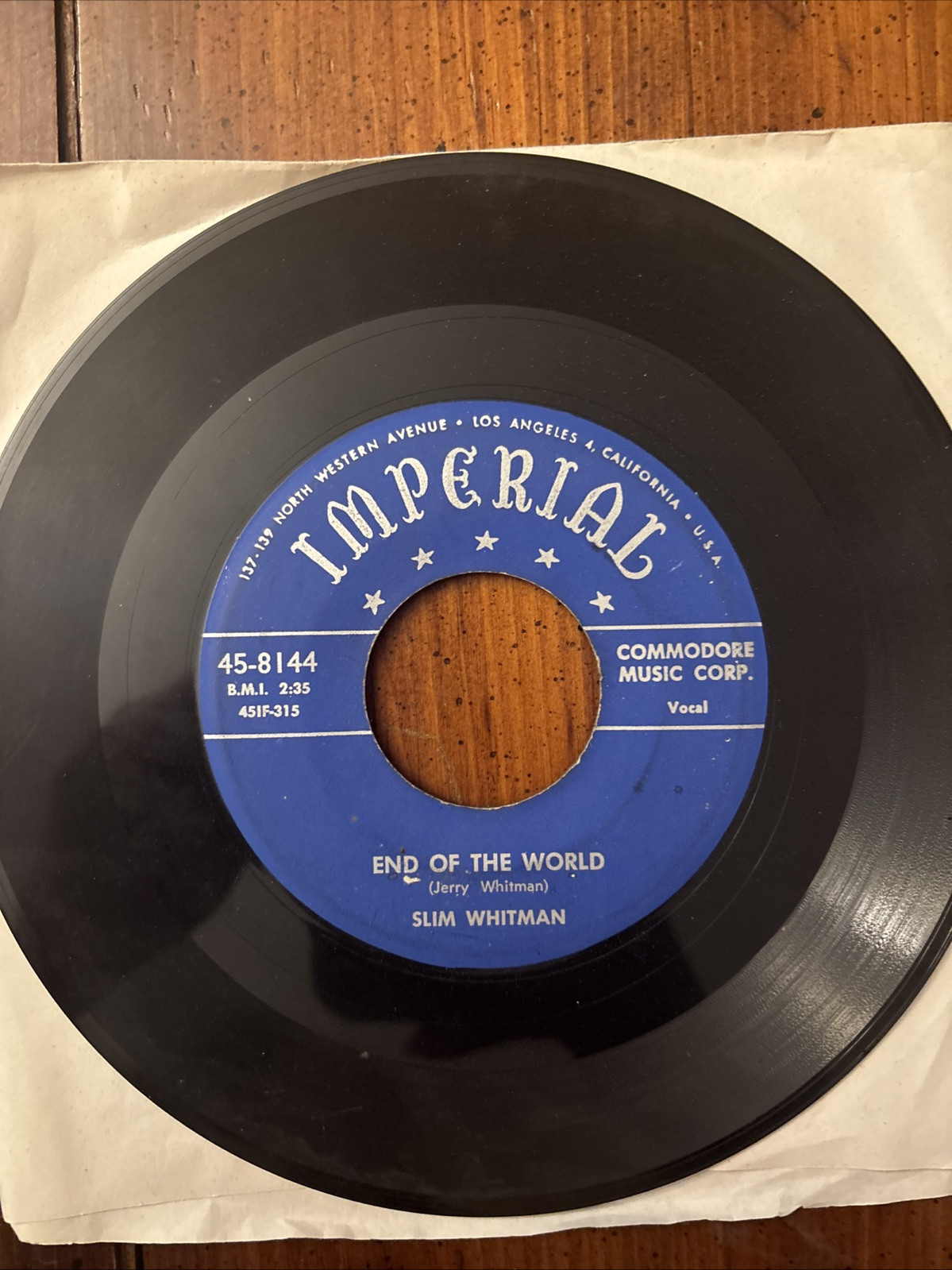 SLIM WHITMAN Bandera Waltz / End of the World 1952 Imperial 8144 VG+