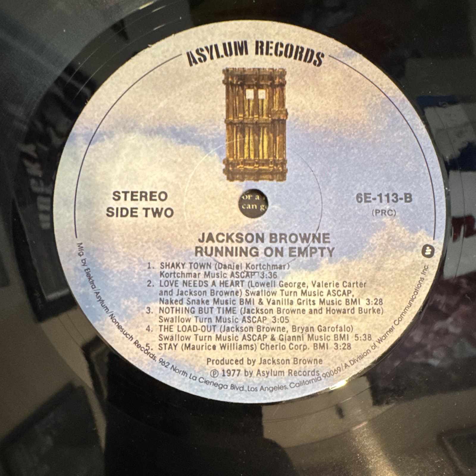 Jackson Browne Running On Empty 12″ Vinyl LP 1977 Asylum 6E-113 Rock Black