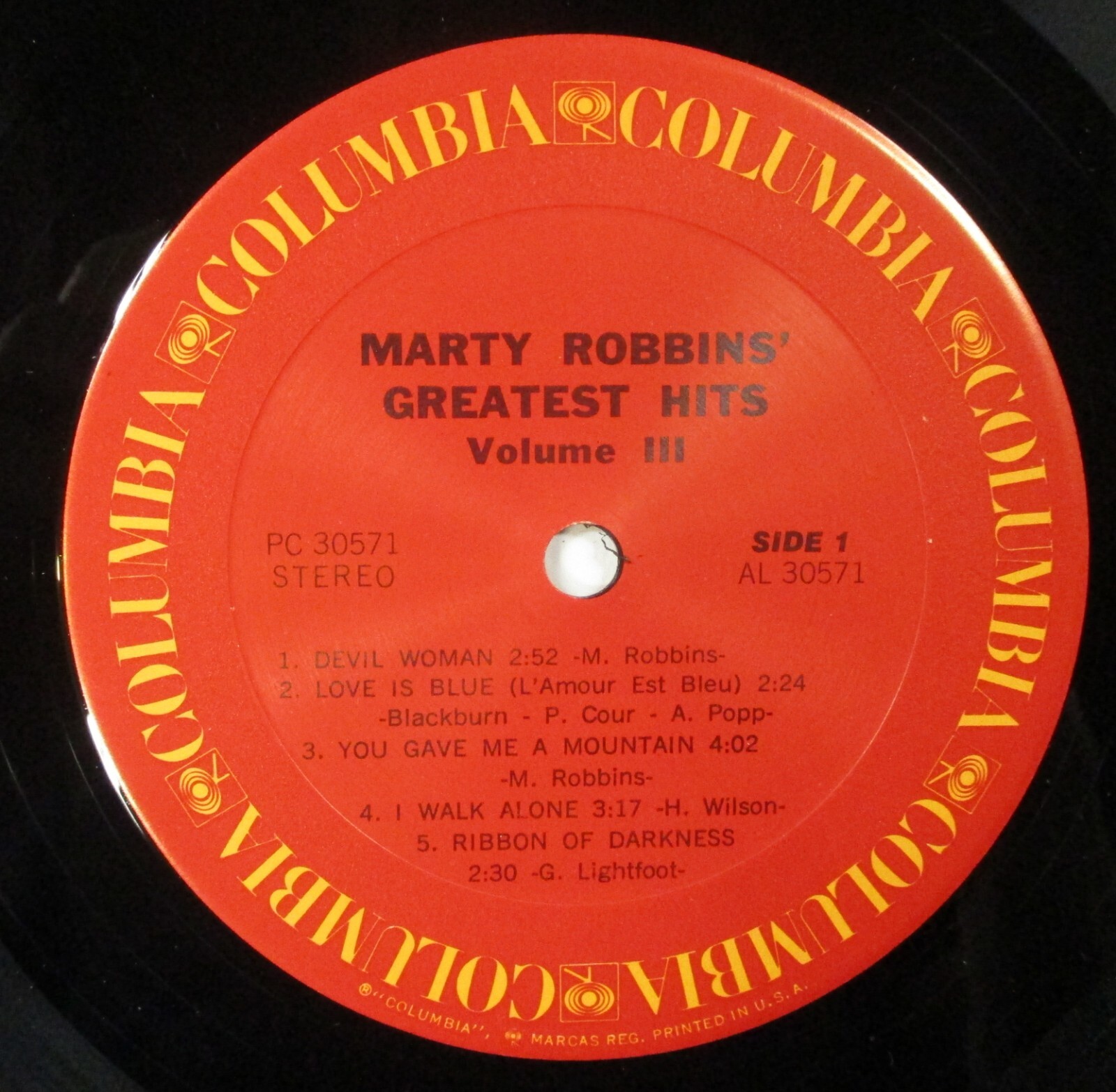 Marty Robbins “Greatest Hits” Volume III LP Columbia PC 30571