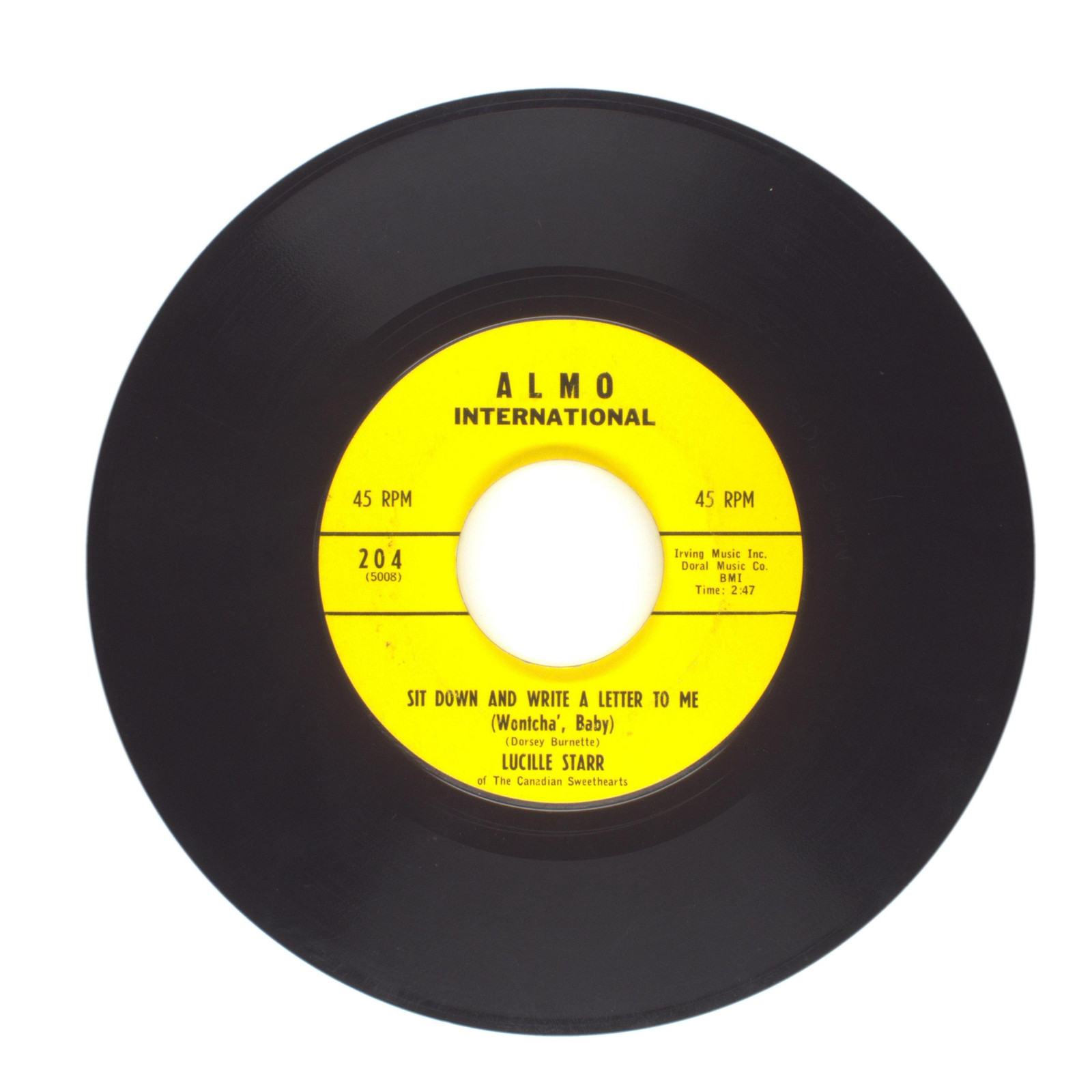 Lucille Starr – Sit Down and Write a Letter to Me; The French Song – 45 RPM 7″