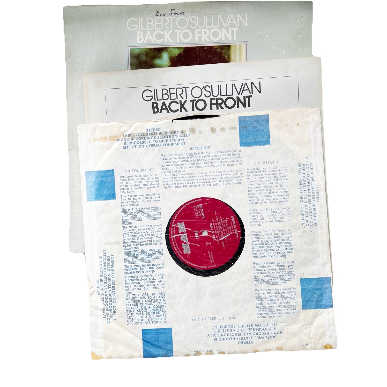 GILBERT O’SULLIVAN Back To Front LP 1972 Estate Finds Needs Cleaning
