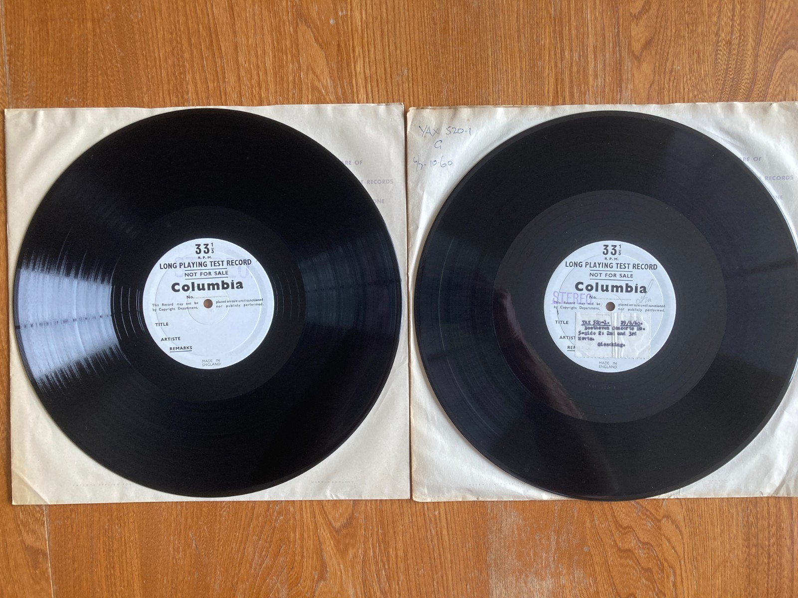 UNISSUED SAX GIESEKING GALLIERA Beethoven Piano Concerto No. 5 2 x TEST PRESSING