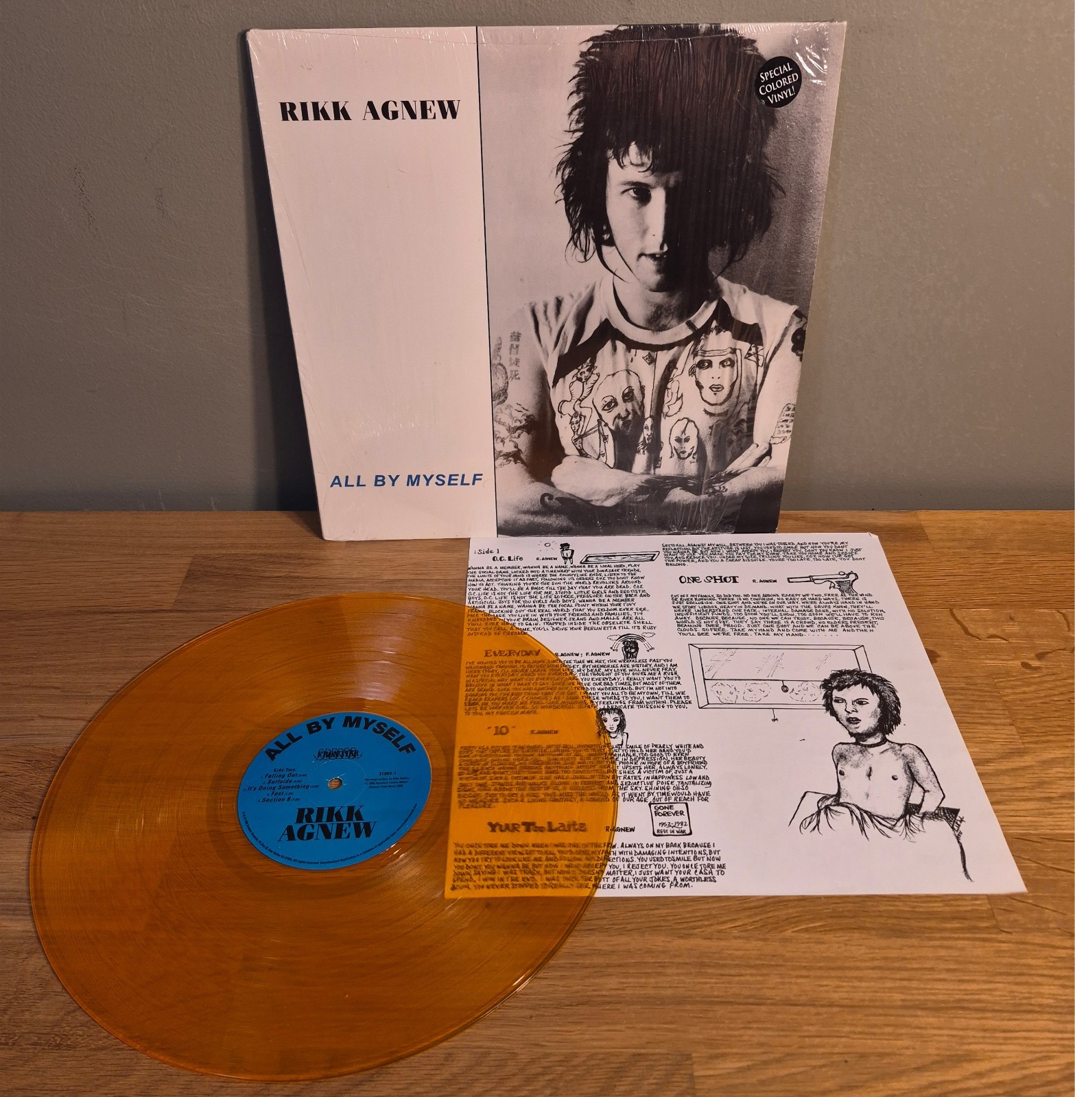 Rikk Agnew All By Myself w/ Insert Colored Vinyl Still in Shrink Frontier Rec LP