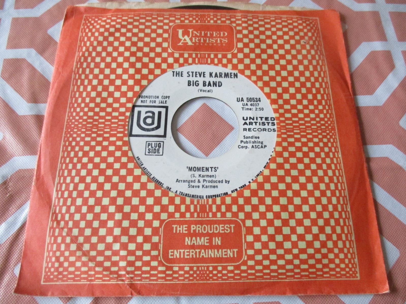 RARE Promo 45-Steve Karmen Big Band-Moments-United Artists-Solid VG/1969