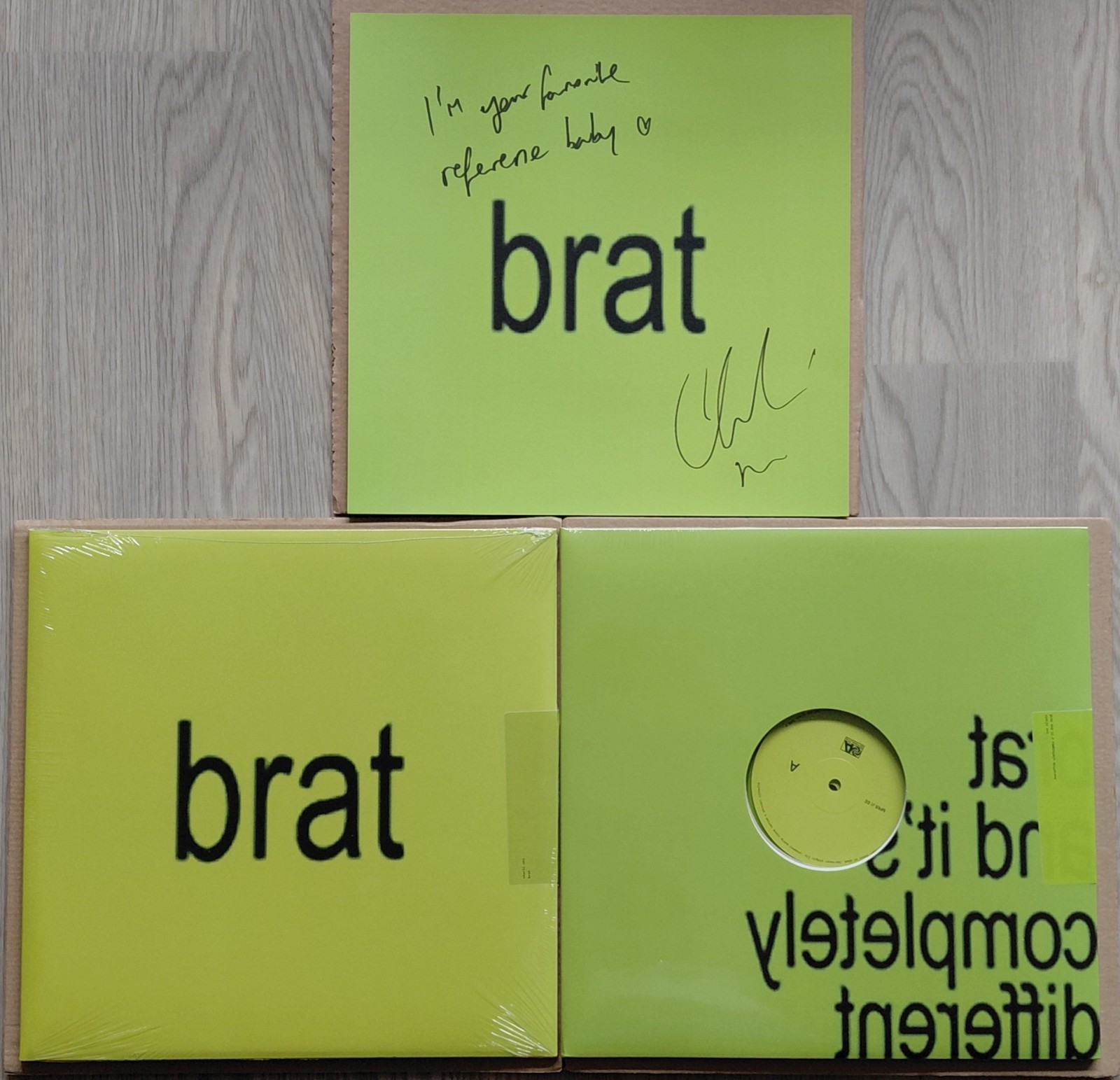 SIGNED PRINT W/ LYRIC Charli XCX Brat Pink/Black Splatter, Green Remix Vinyl LPs