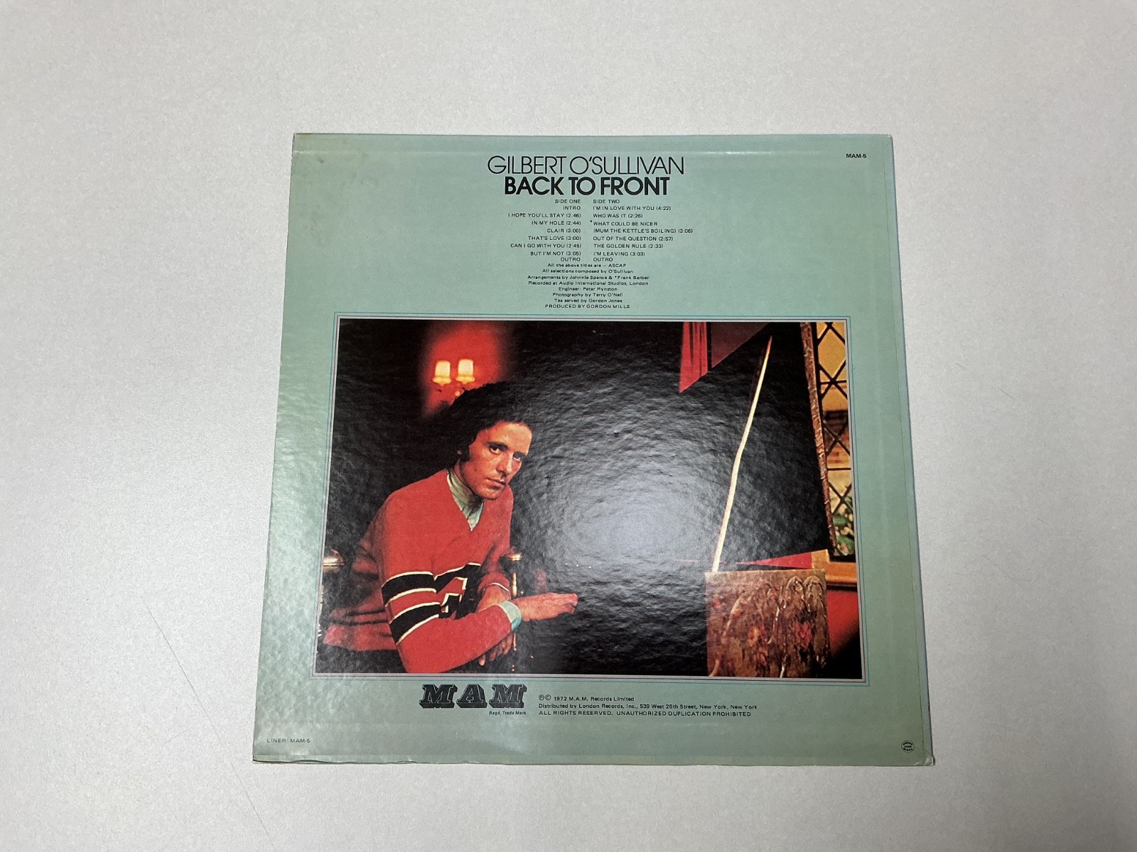 Gilbert O’Sullivan – Back To Front 1972 LP MAM-5 / Ultrasonic Cleaned / NM