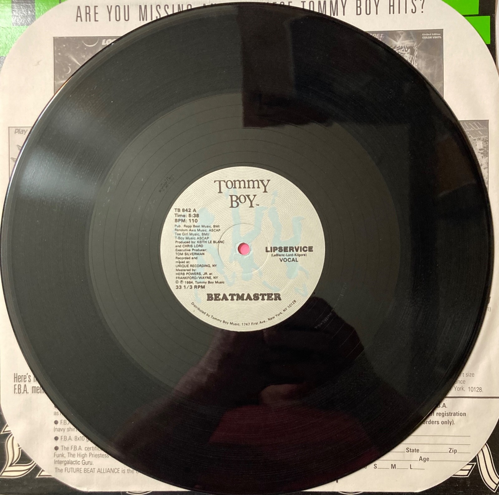BEATMASTER Lipservice 1984 DEBUT 12″ Single on Tommy Boy #842 ELECTRONIC HIP HOP