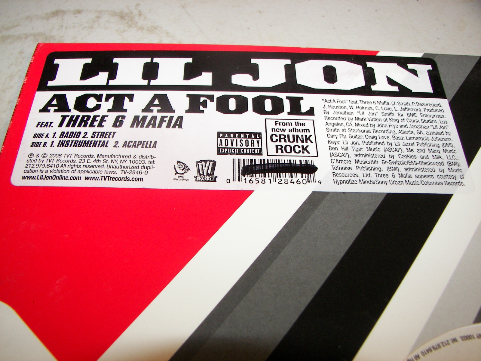 Lil Jon Act A Fool w/Three G Mafia 12″ Single NM TVT TV-2846-0 2006 PROMO