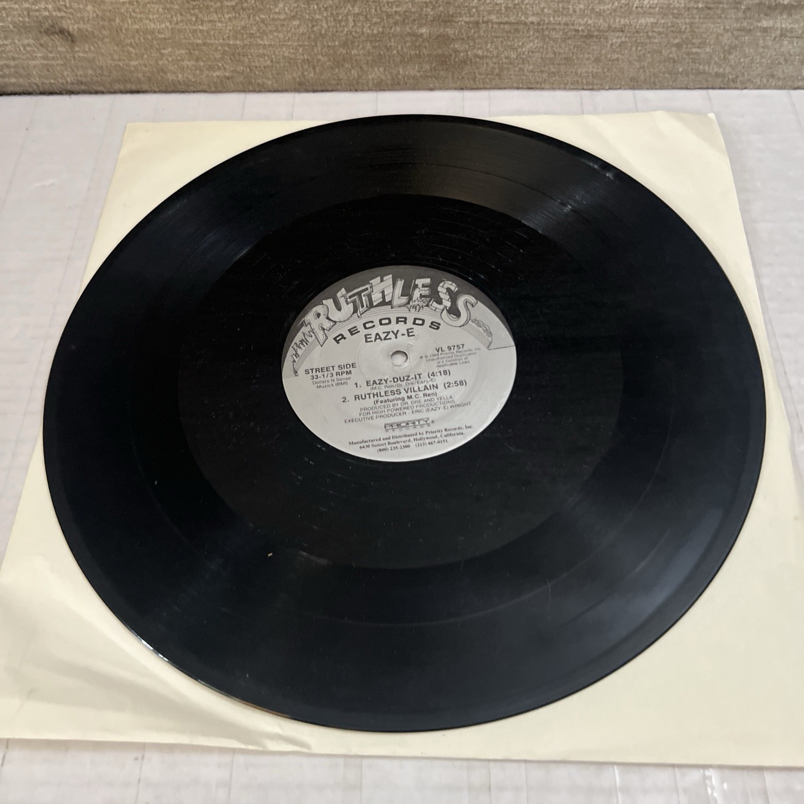 Eazy-E Eazy-Duz-It Original 12” Single Vinyl Record Ruthless VL-9757 1988 12″